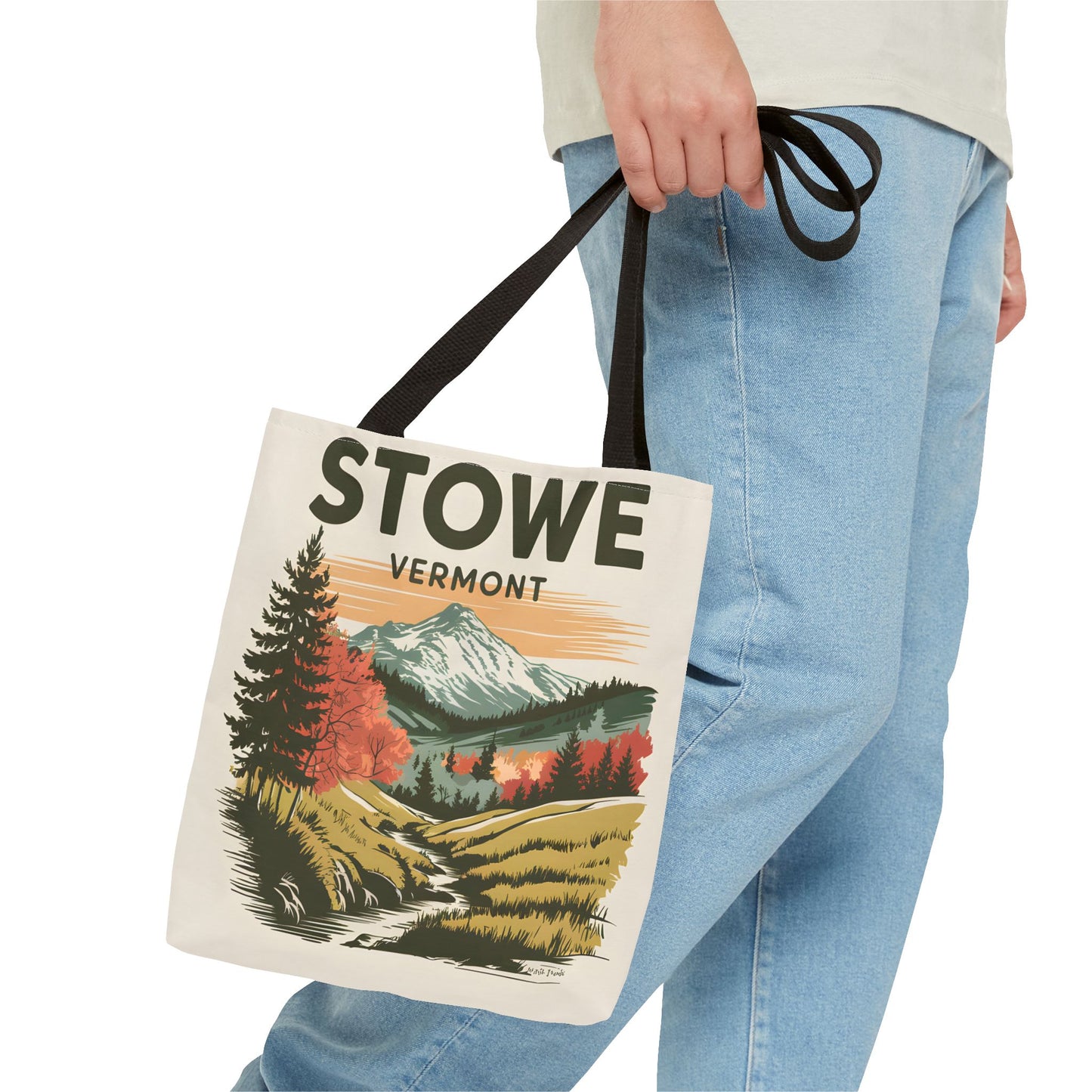 Stowe Vermont All Over Print Tote Bag Scenic Mountain Landscape Design