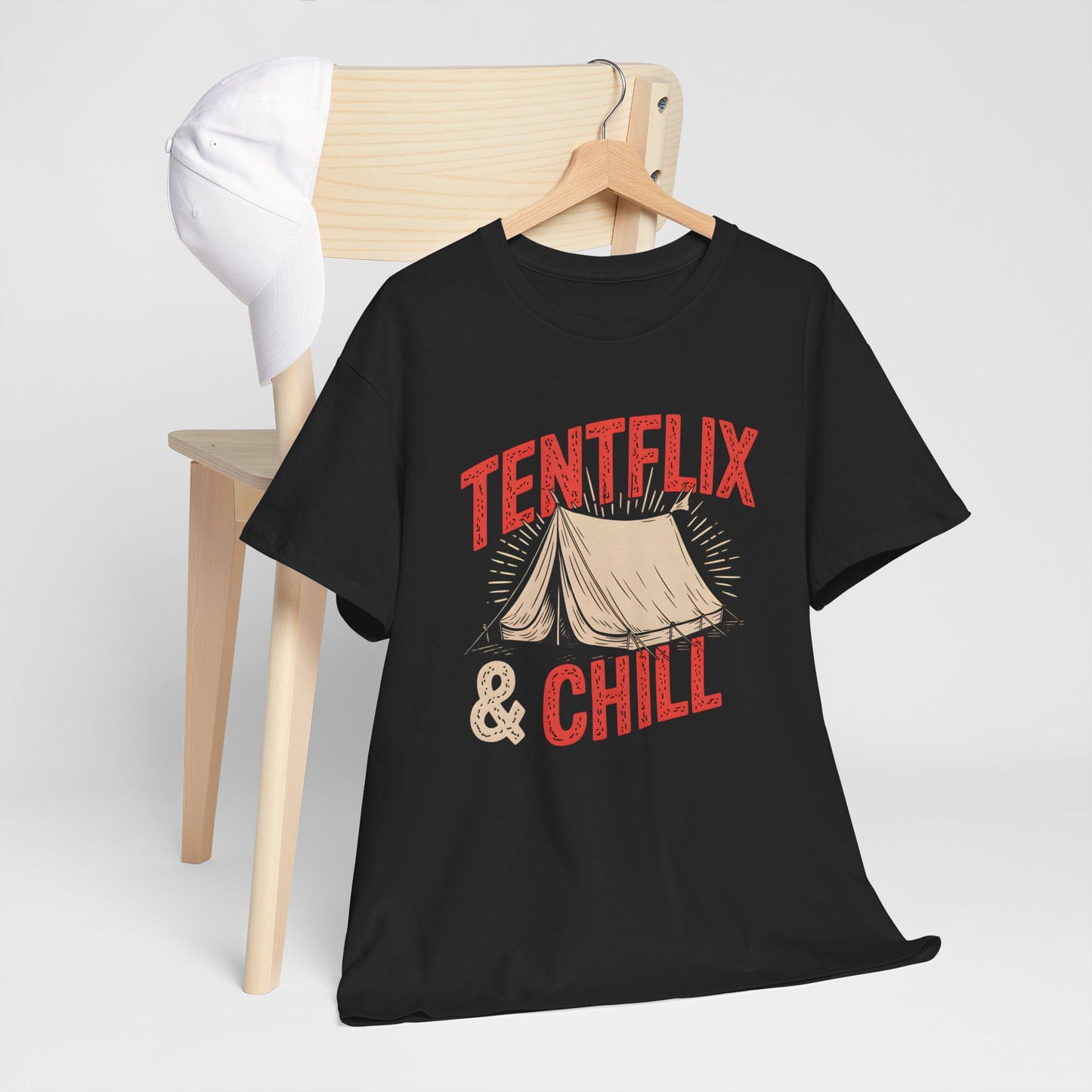 Camping Tentflix and Chill T-Shirt for Outdoor Movie Lovers Short Sleeve Unisex