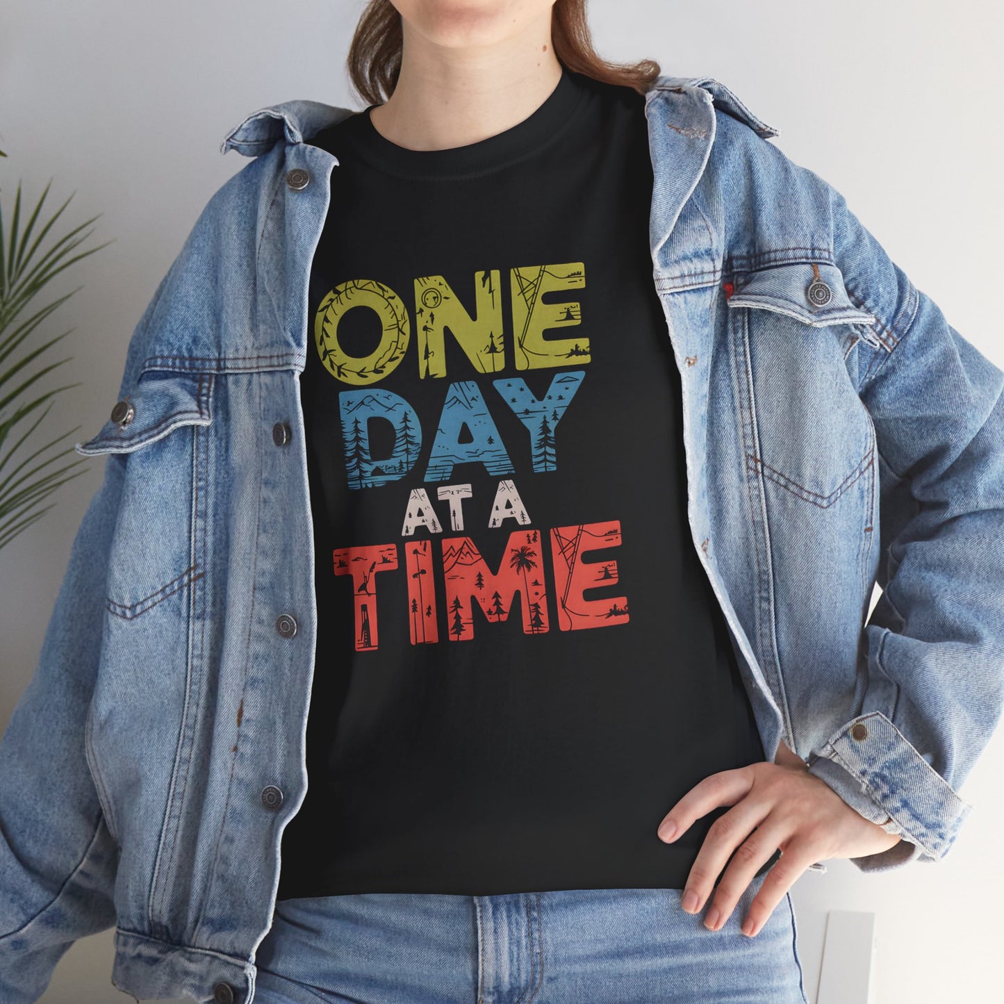 One Day at a Time T-Shirt Motivational Graphic Tee Inspirational Short Sleeve