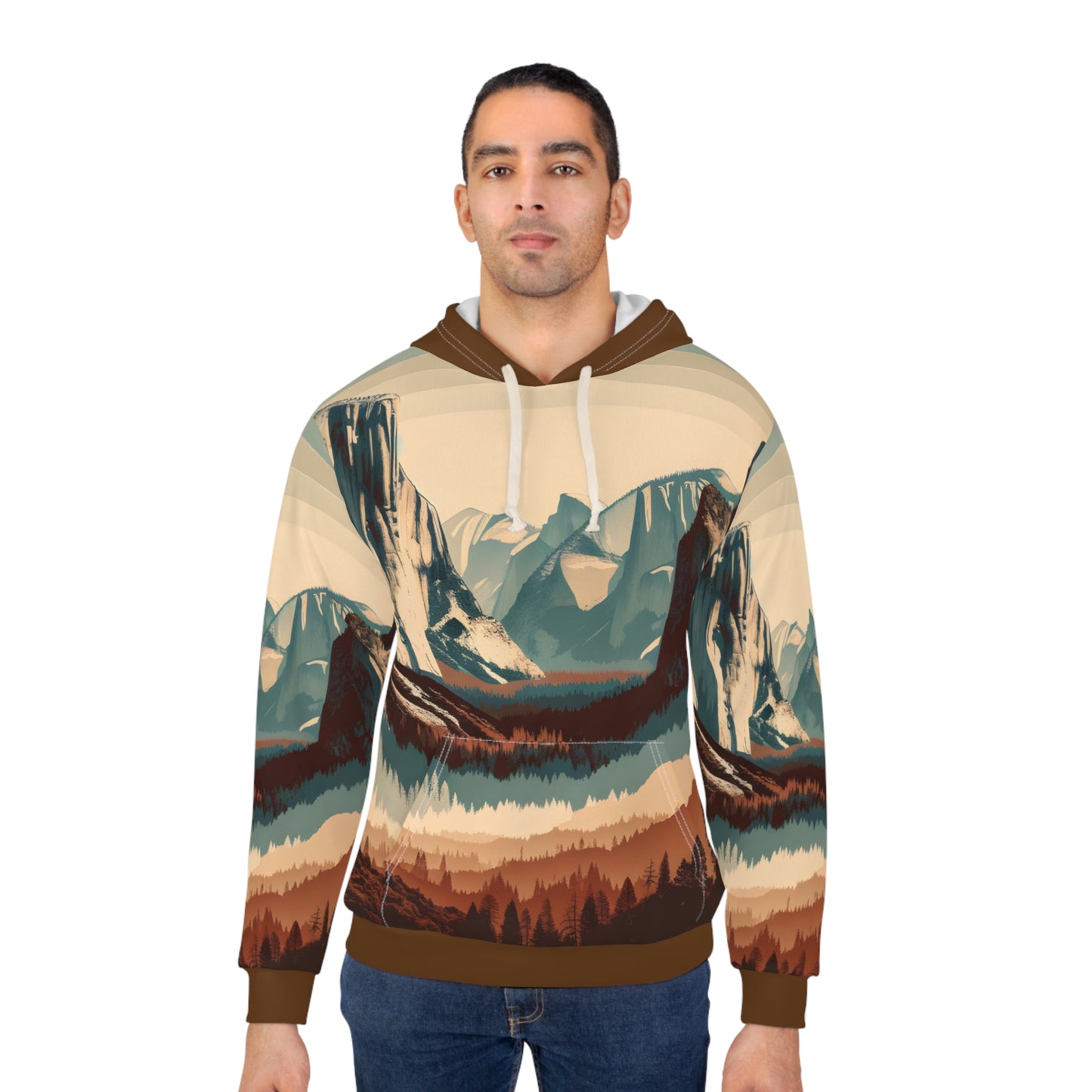 Yosemite Hoodie All Over Print Pullover Vintage Landscape Mountain Desert Scene