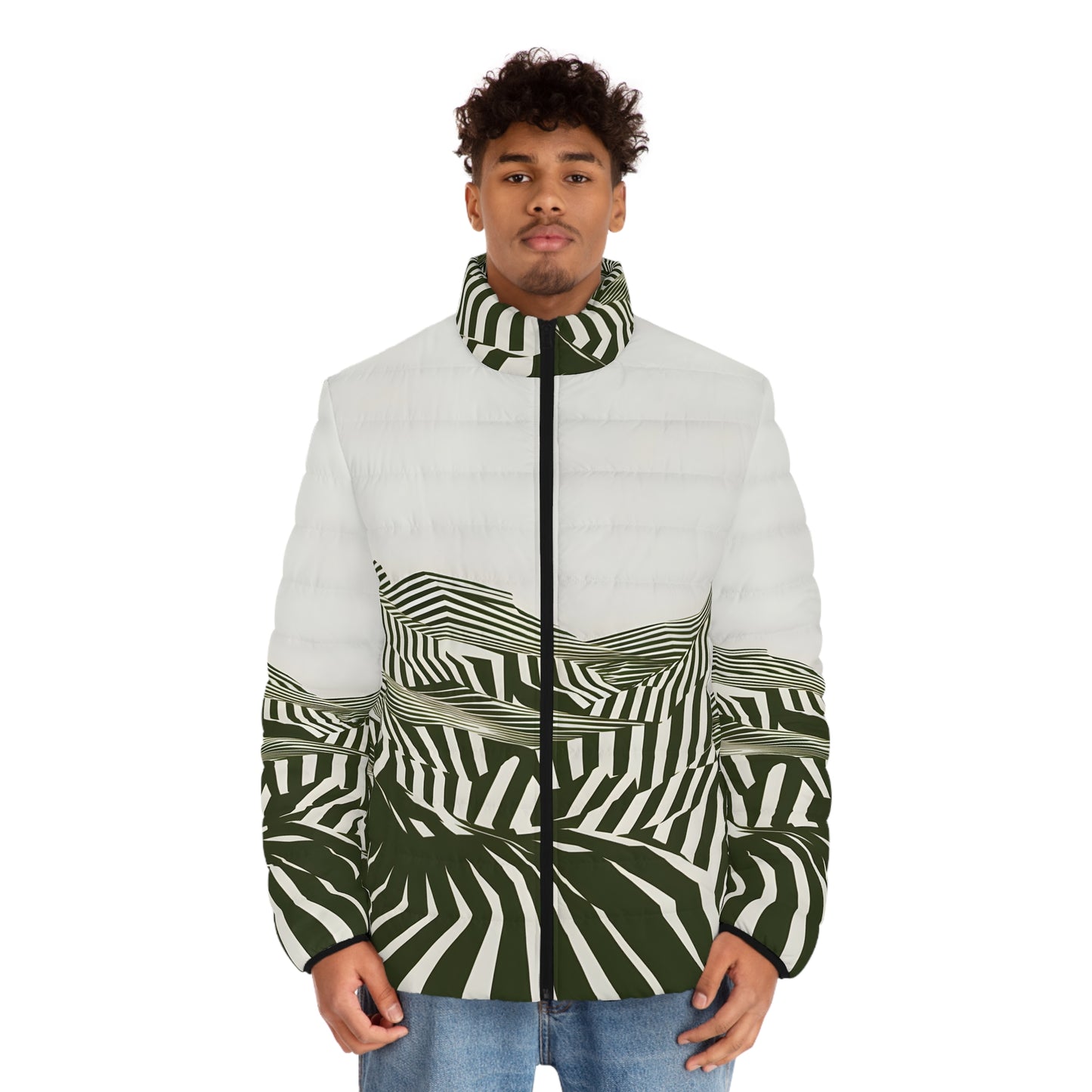 Drift Puffer Jacket All Over Print Minimal Leaf Design Stylish Outdoor Winter