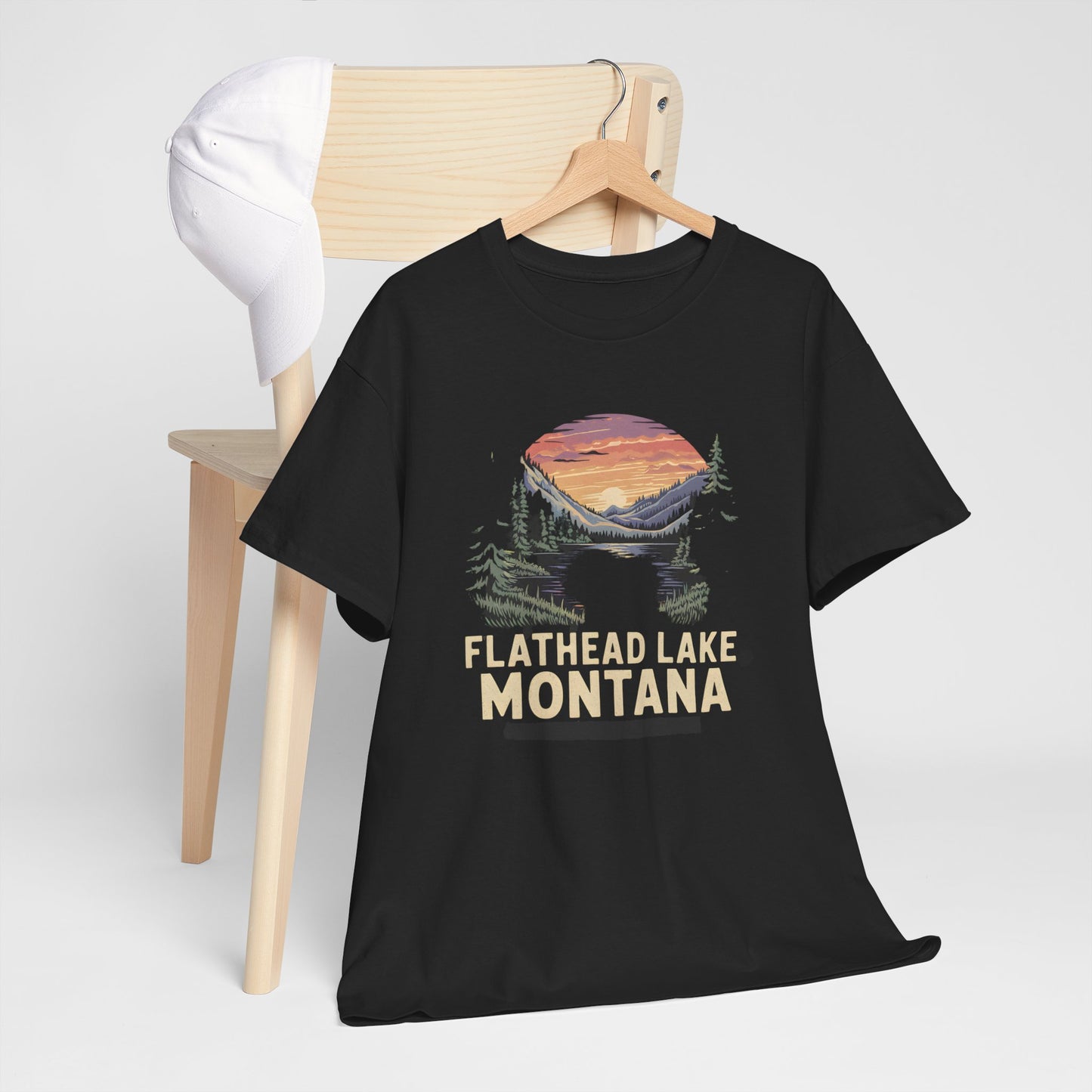 Flathead Lake Montana T-Shirt Vintage Nature Sunset Graphic Tee - T Shirt