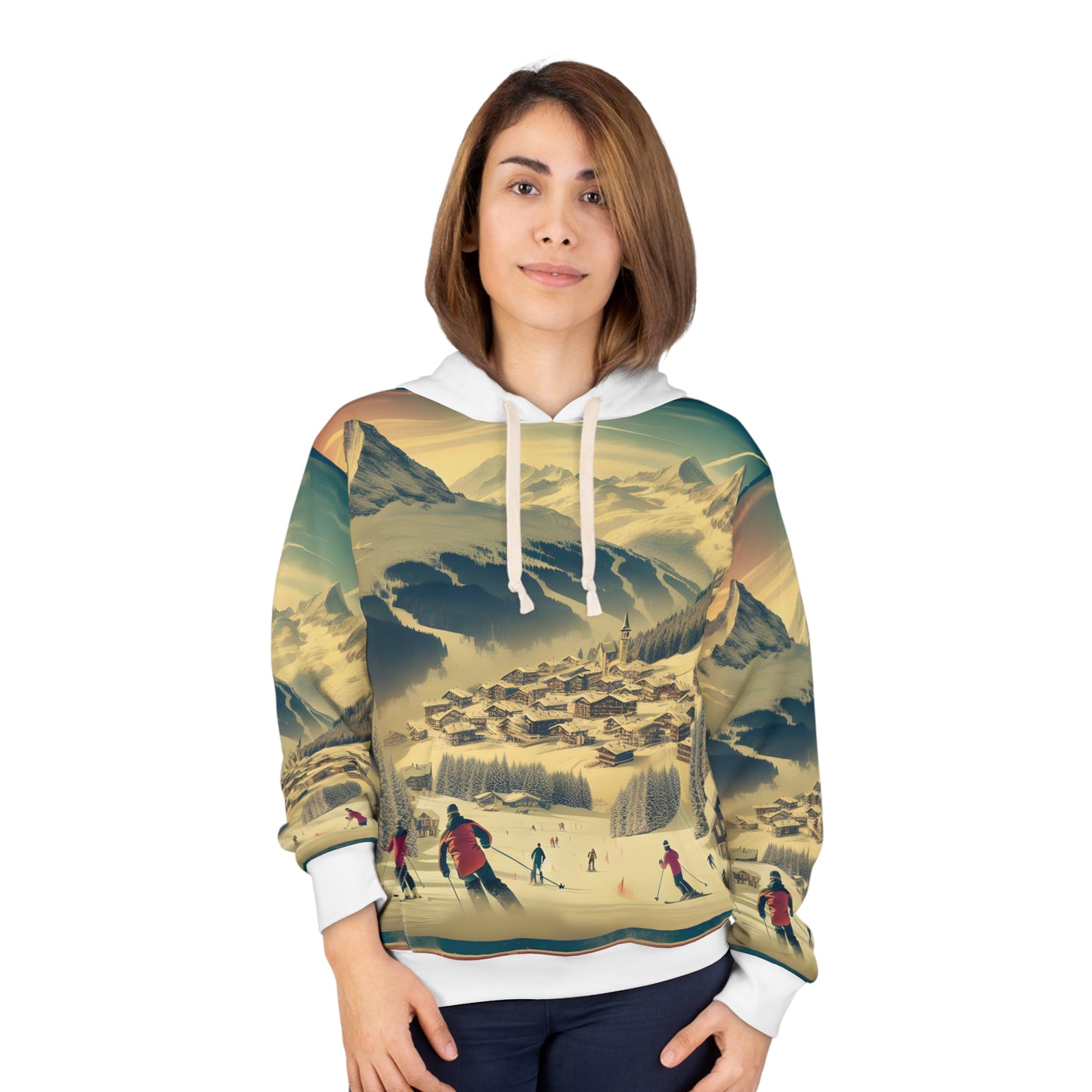 Vintage Ski Resort Style All Over Print Hoodie Winter Mountain Outdoor Travel