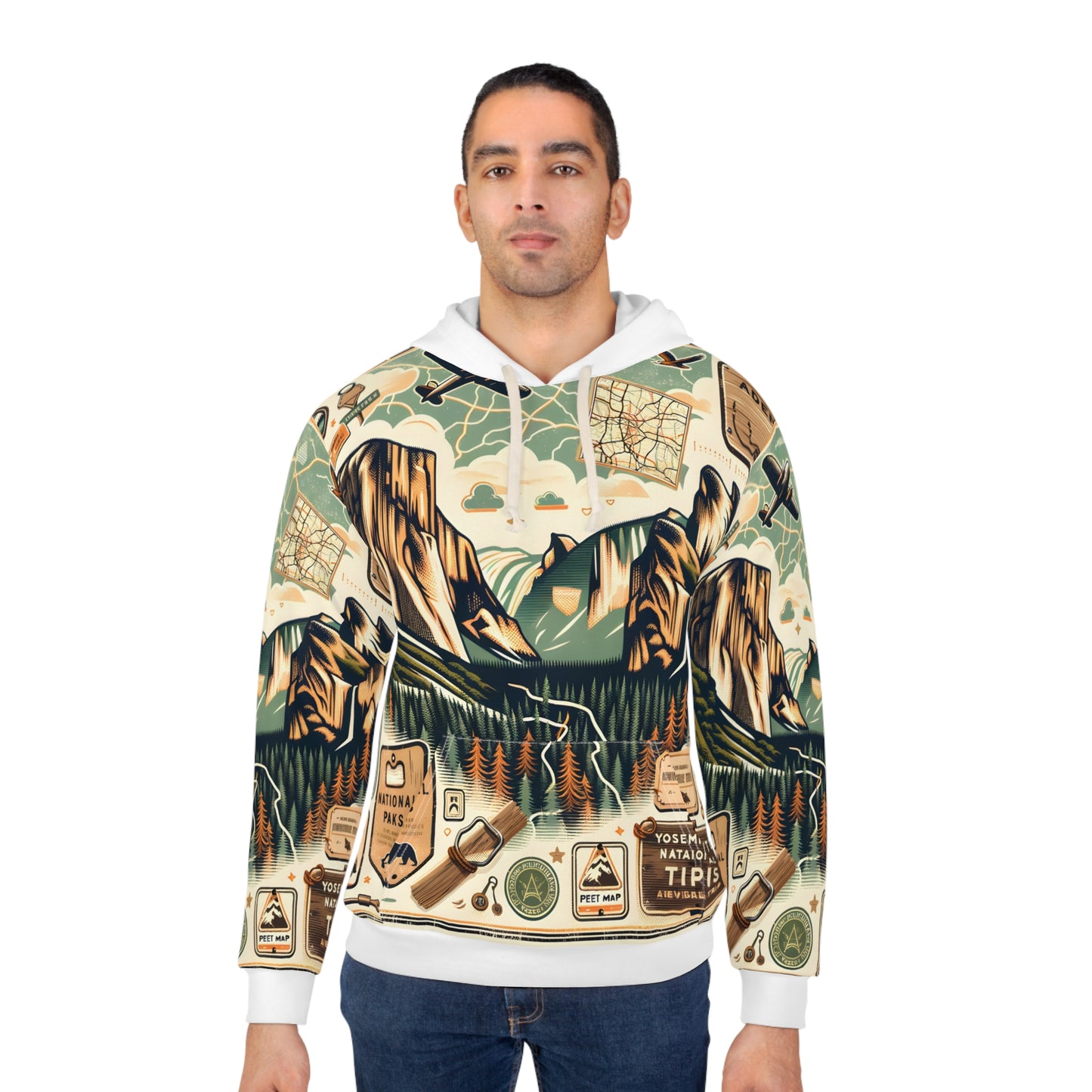 Yosemite National Park Hoodie Vintage Style Adventure All-Over Print Pullover