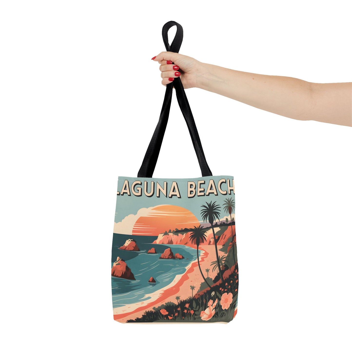 Laguna Beach Tote Bag Coastal Design All Over Print Artistic Beach Accessory