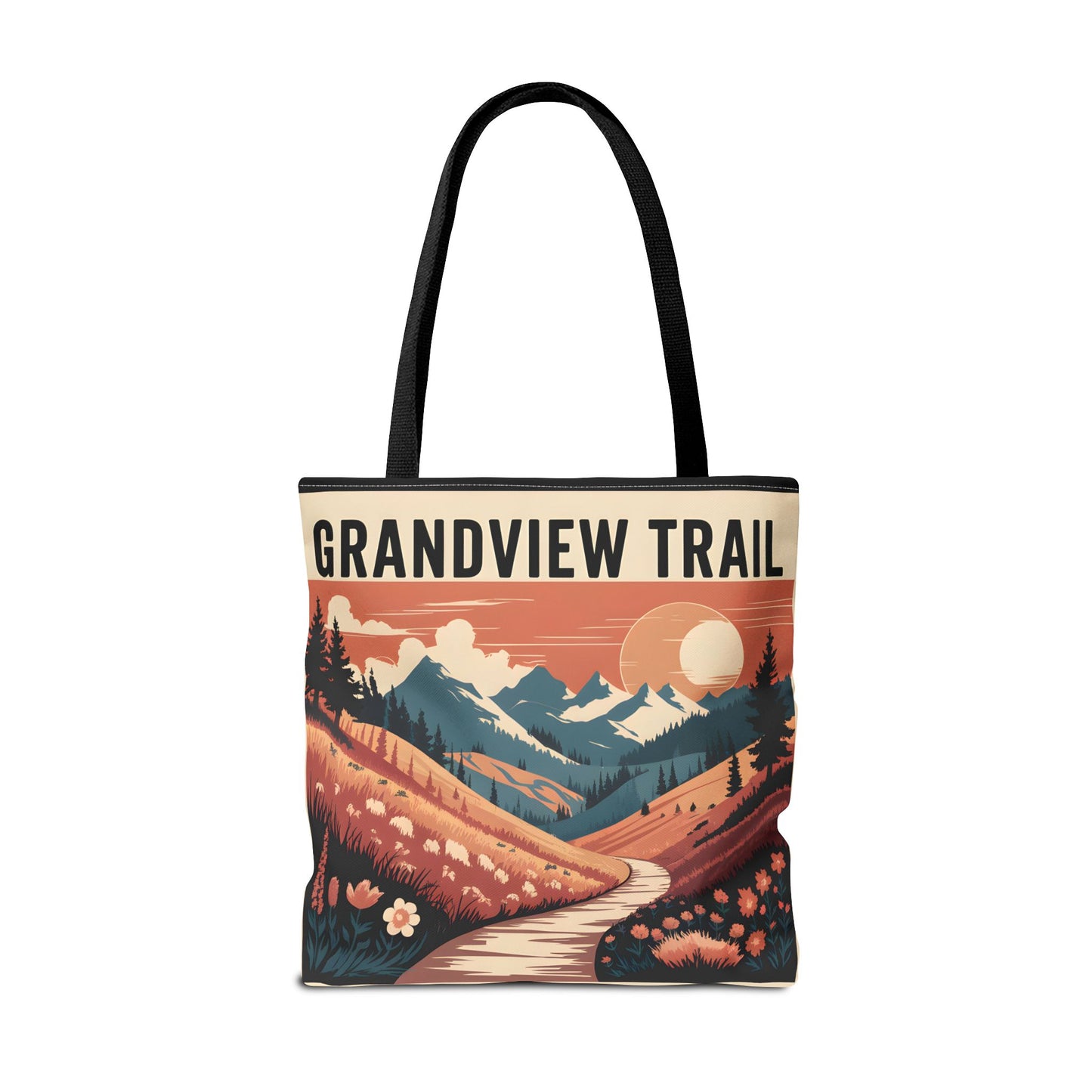 Grandview Trail All Over Print Tote Bag Outdoor Nature Hiking Floral Art Design