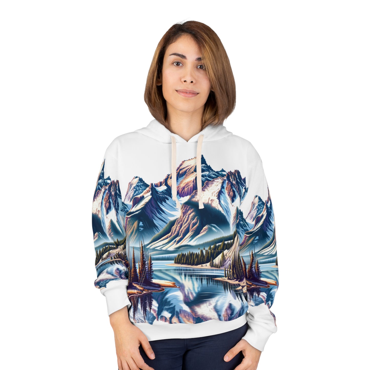 All Over Print Hoodie Unisex Mountain Lake Rockies Graphic Pullover Outdoors