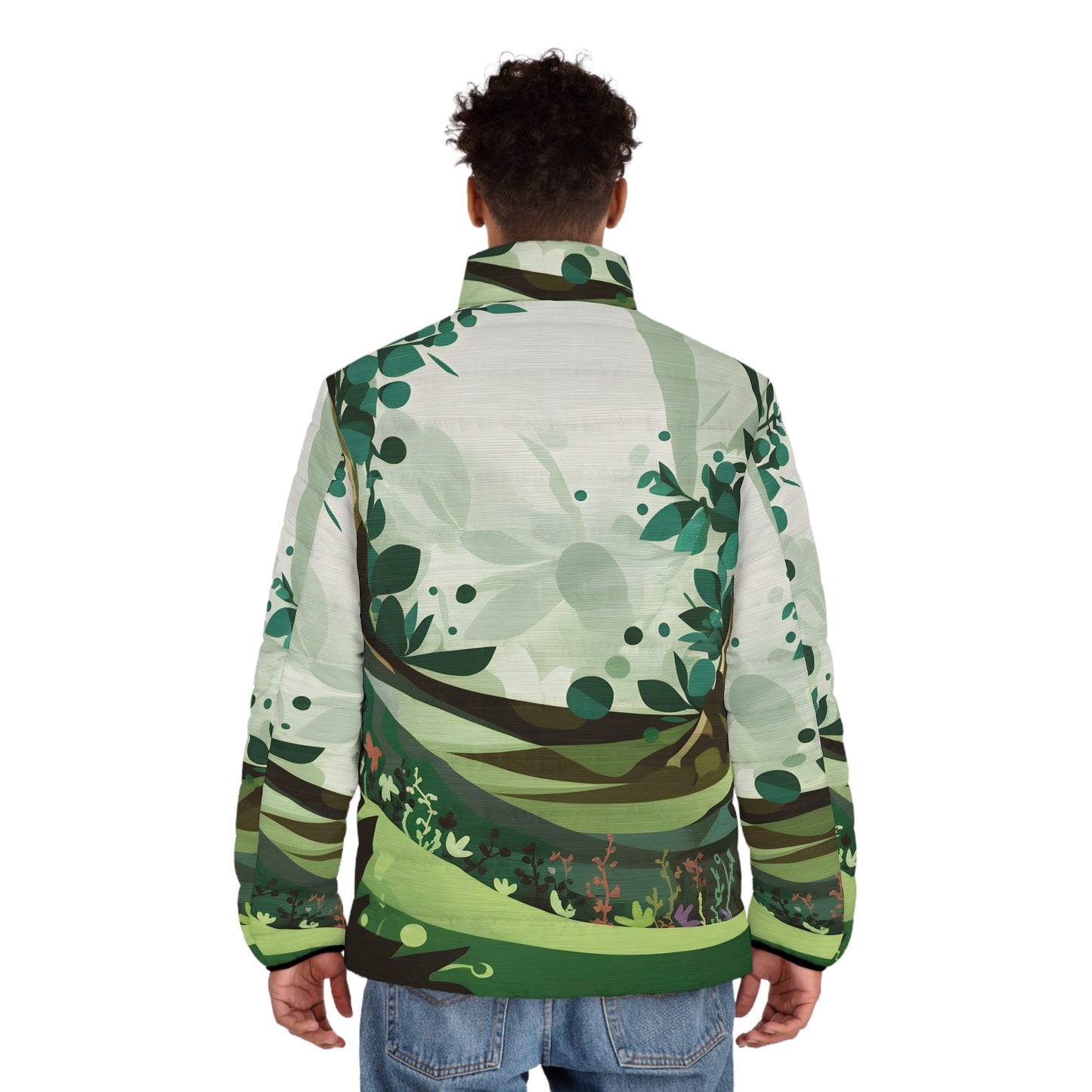 Grove Puffer Jacket All Over Print Forest Green Design Winter Outdoor Travel