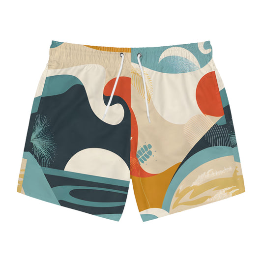 Men’s Surf Swim Trunks Light Watercolor Wave Print Beach Board Shorts