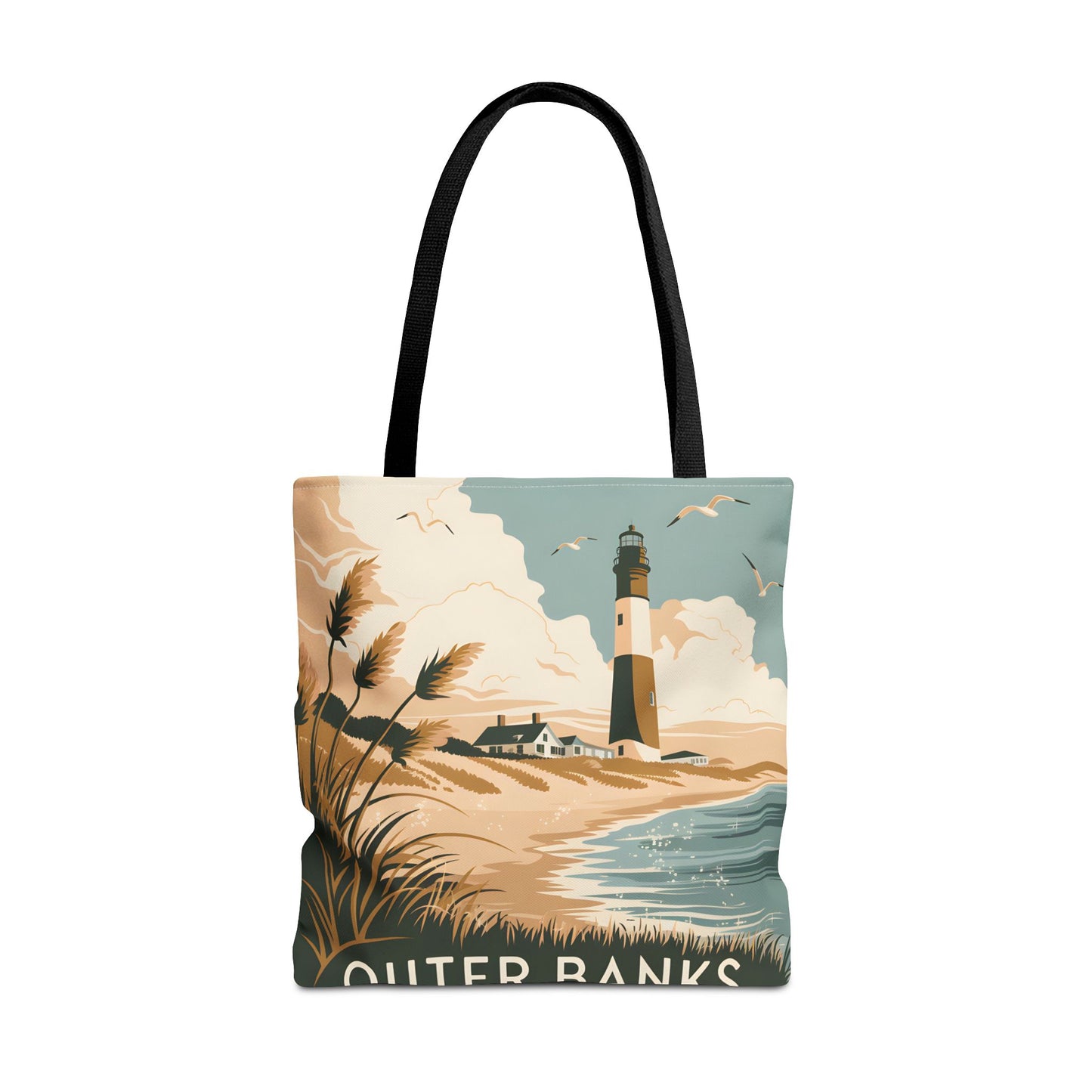 Outer Banks Lighthouse All Over Print Tote Bag Coastal Style Beach Accessory