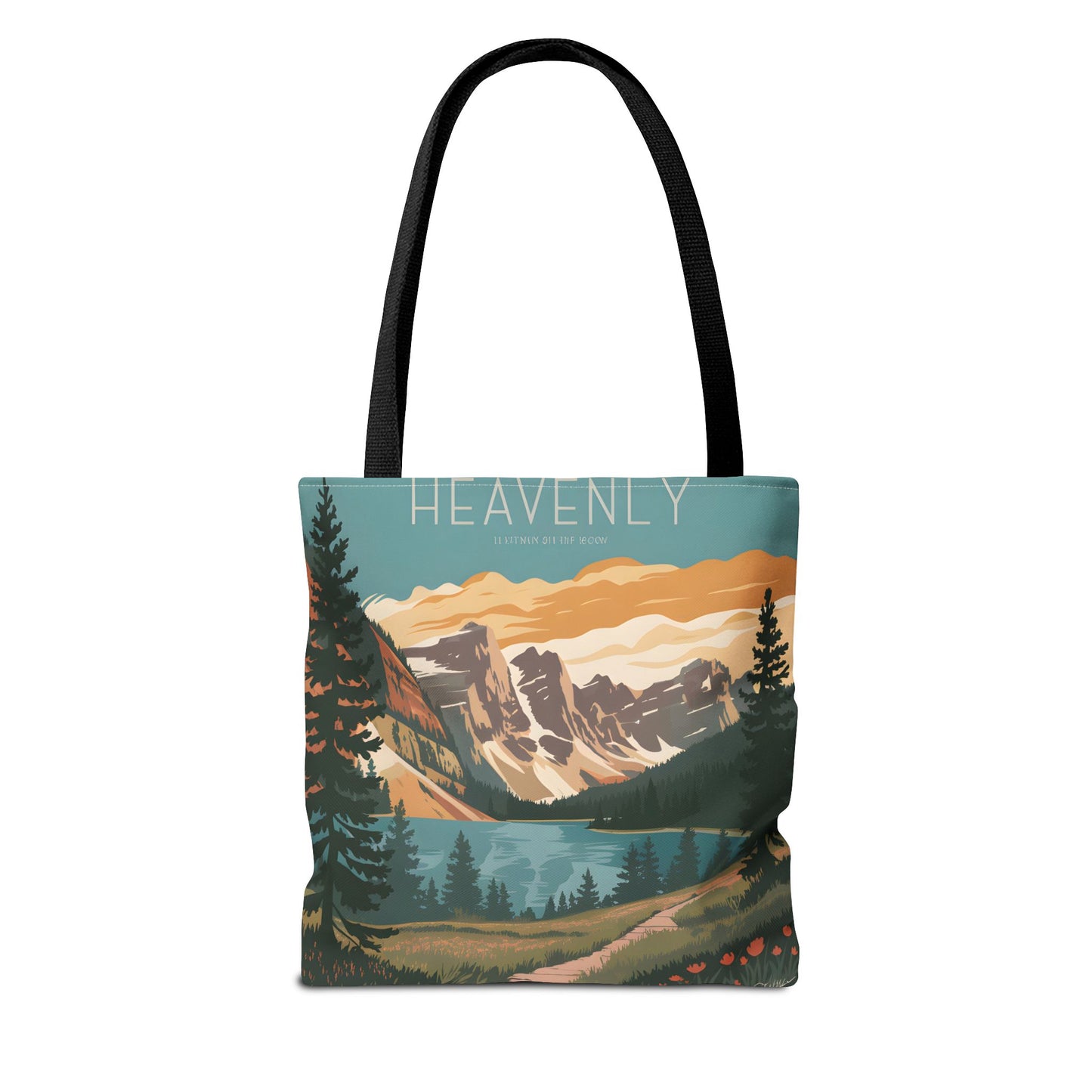 Heavenly All Over Print Tote Bag Mountain Lake Retro Nature Art Casual Apparel