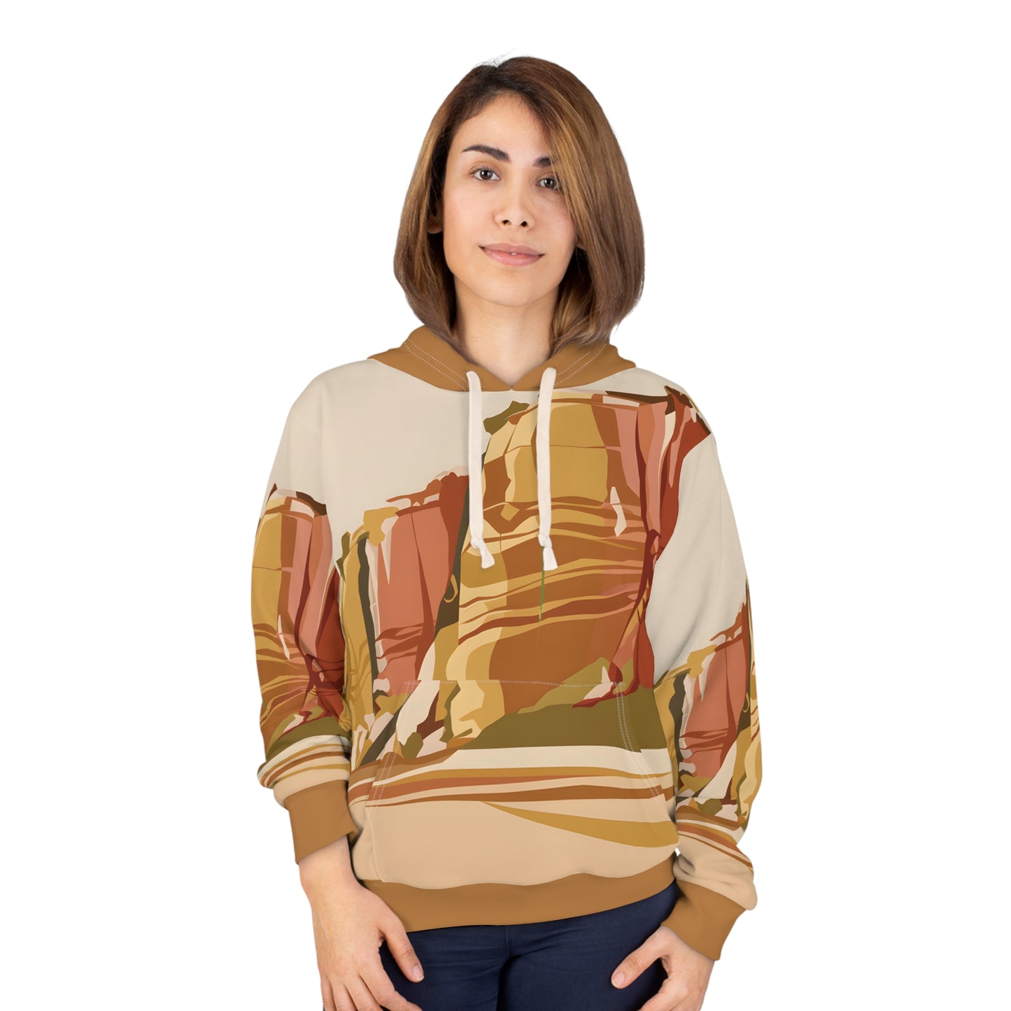 Golden Cliffs Hoodie All Over Print Desert Landscape Pullover Outdoor Travel