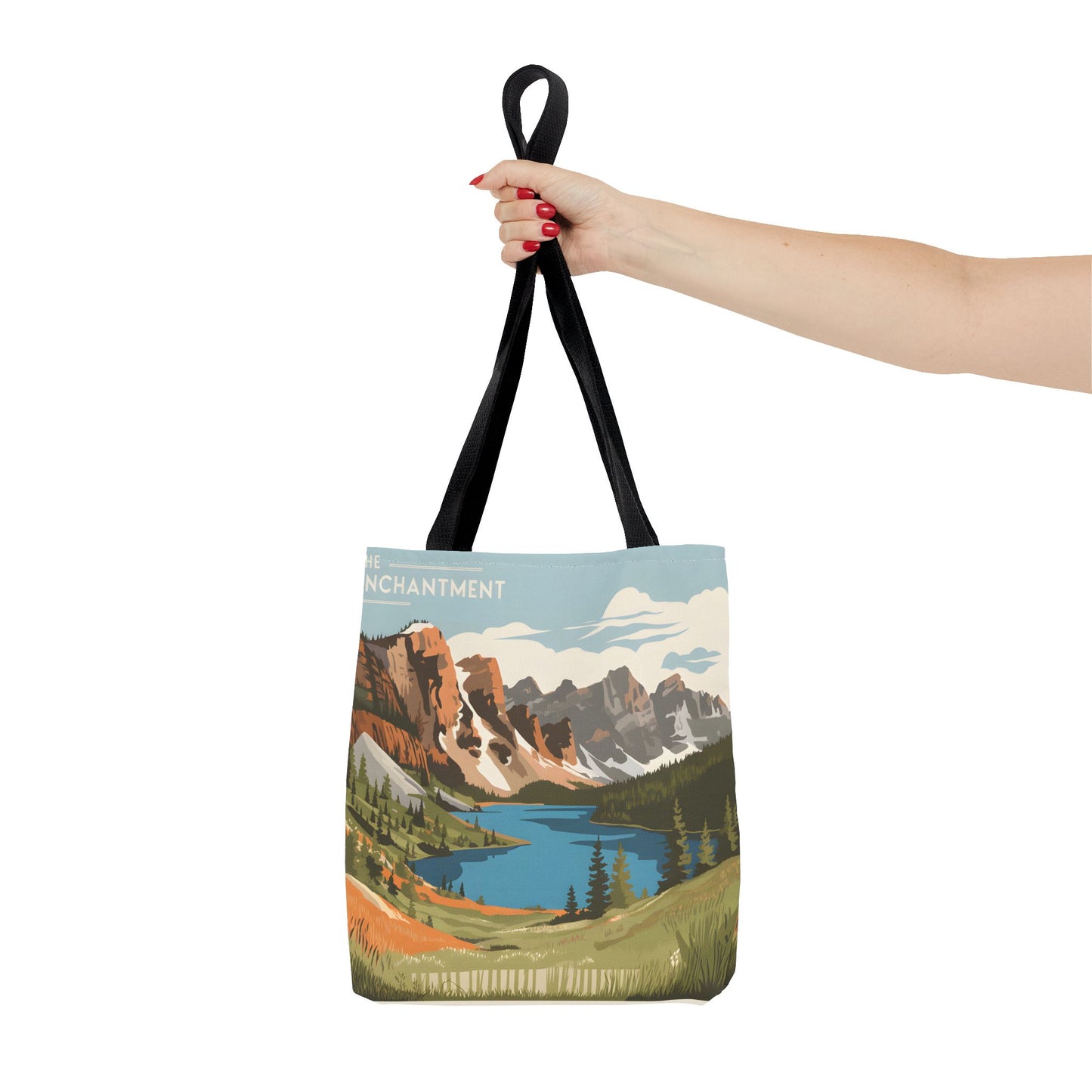 Enchantments All Over Print Tote Bag Mountain Lake Design Eco Friendly Gift
