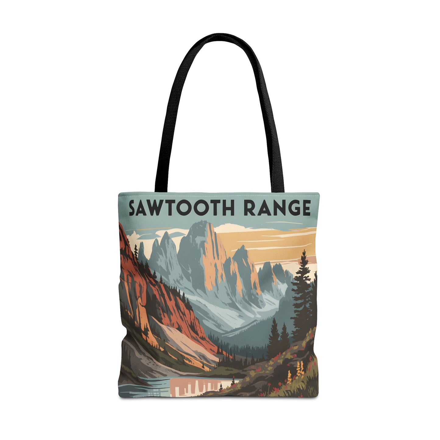 Sawtooth Range Mountains All Over Print Tote Bag Outdoor Adventure Eco-Friendly