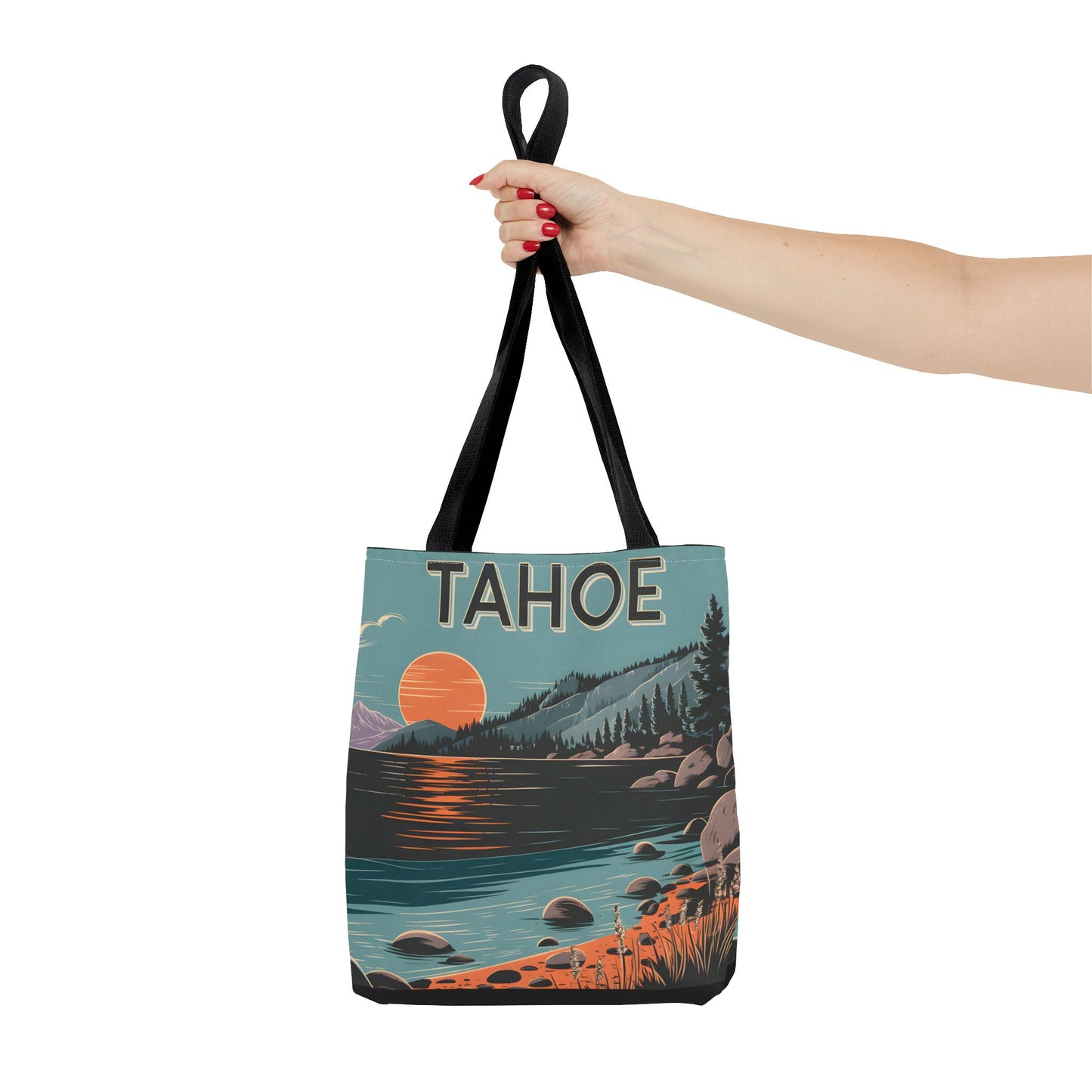 Vintage Tahoe Tote Bag All Over Print Lake Sunset Hiking Gift Outdoors Art