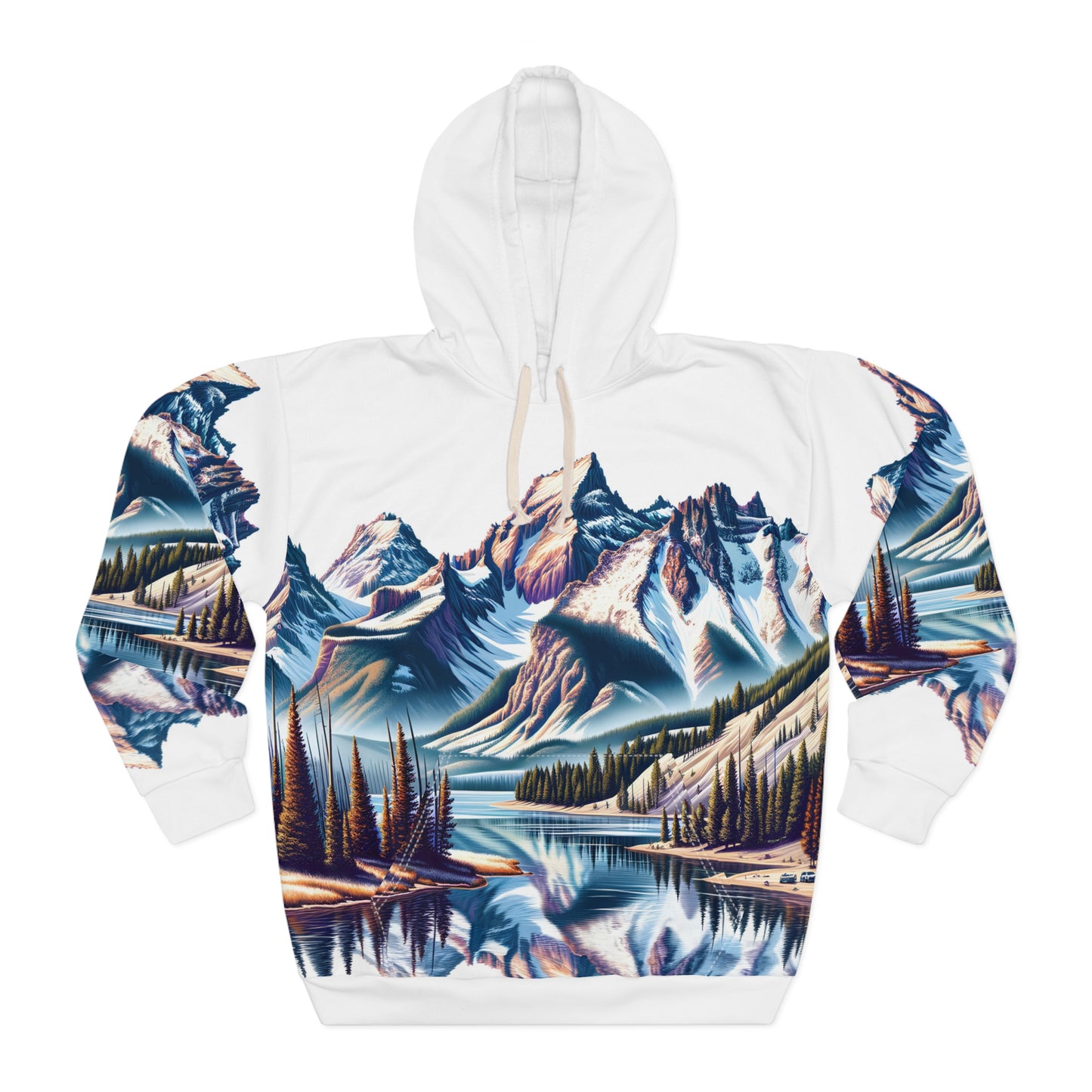 All Over Print Hoodie Unisex Mountain Lake Rockies Graphic Pullover Outdoors
