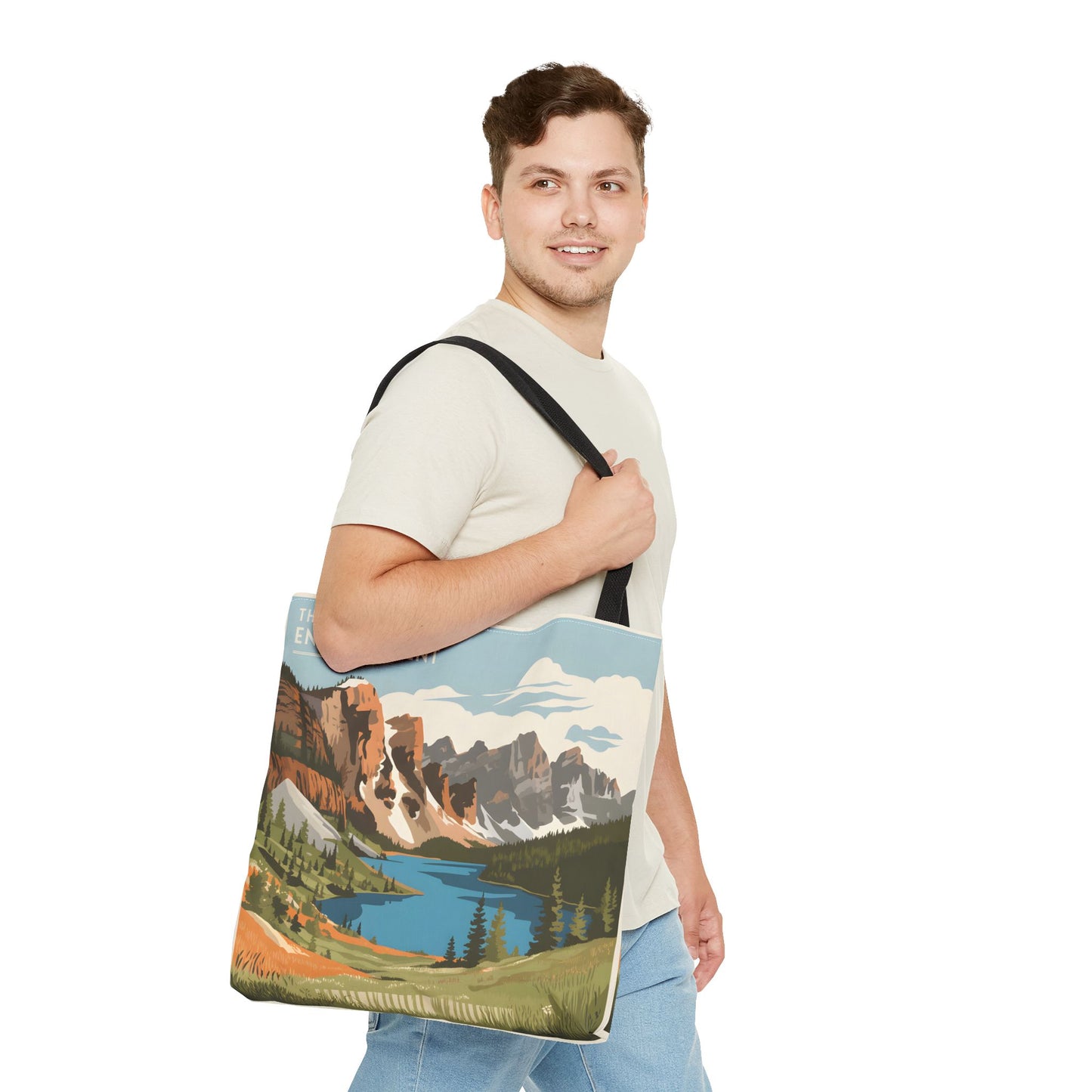 Enchantments All Over Print Tote Bag Mountain Lake Design Eco Friendly Gift