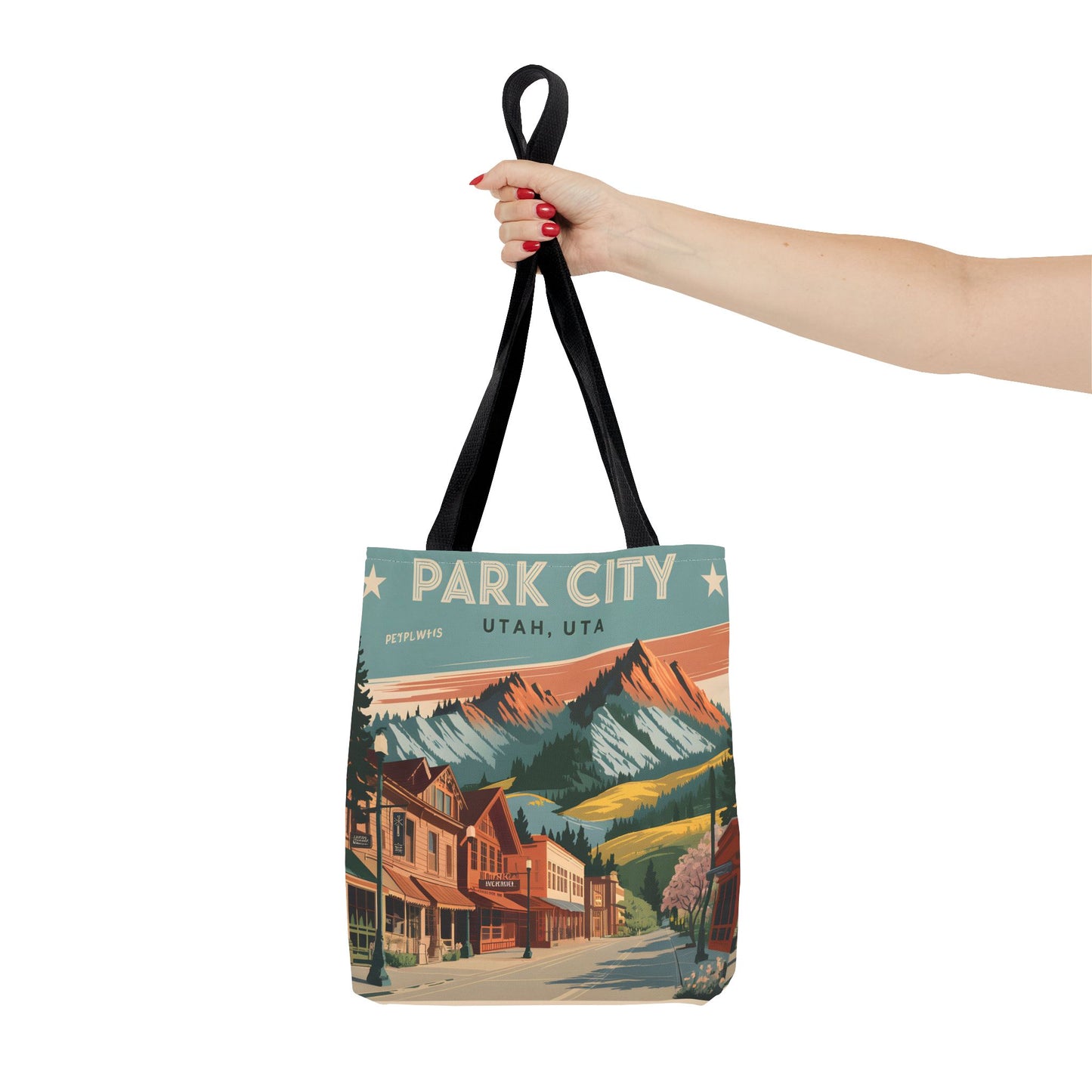 Park City Utah All Over Print Tote Bag Vintage Style Mountain Design Art Apparel