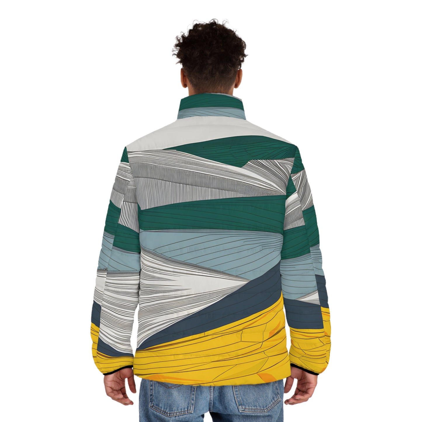 Northern Lines Puffer Jacket Stylish Outdoor Apparel Unique Print Design