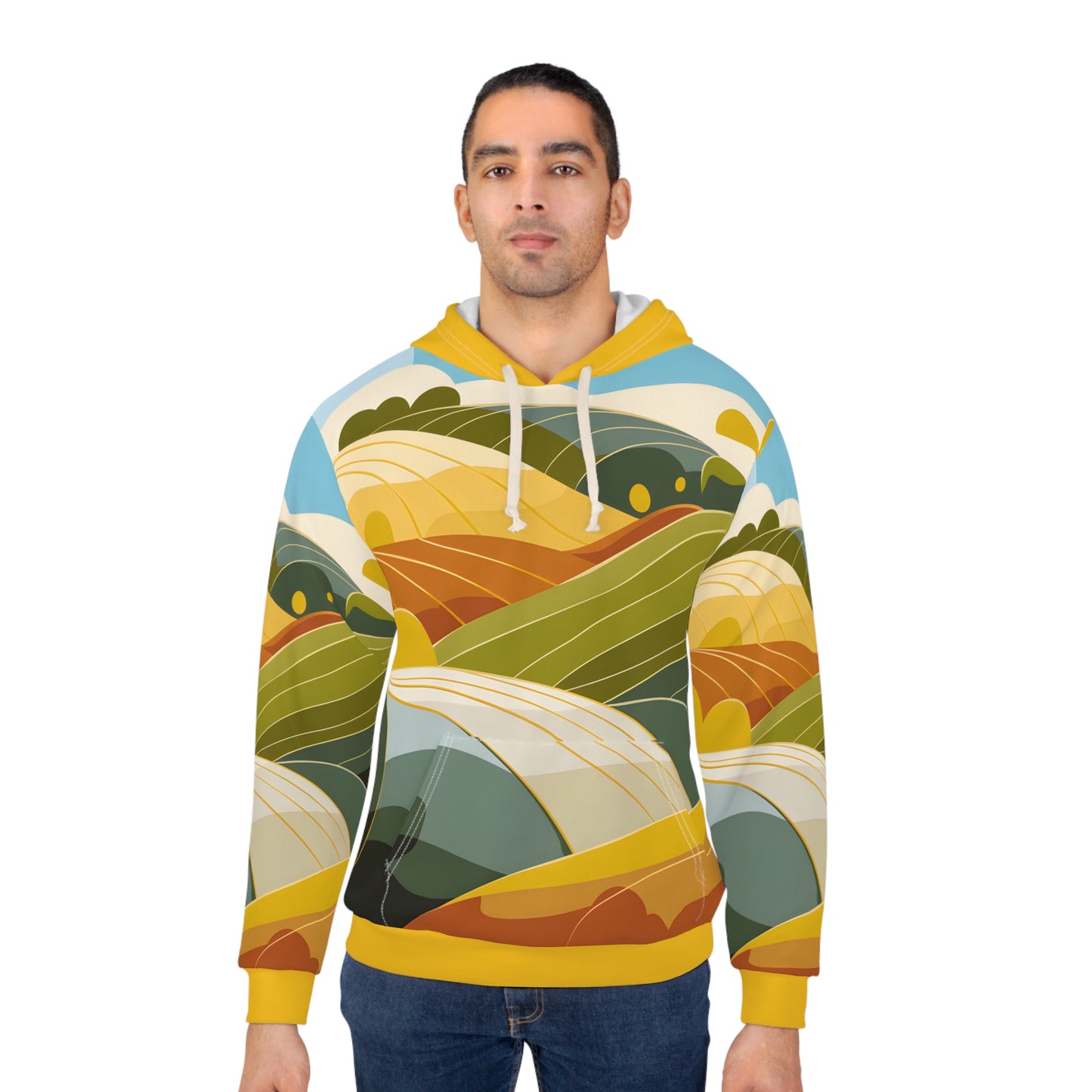 Sunwashed Hills All-Over Print Hoodie Outdoor Travel Apparel for Adventurers