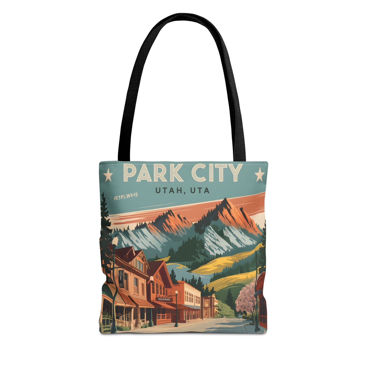 Park City Utah All Over Print Tote Bag Vintage Style Mountain Design Art Apparel