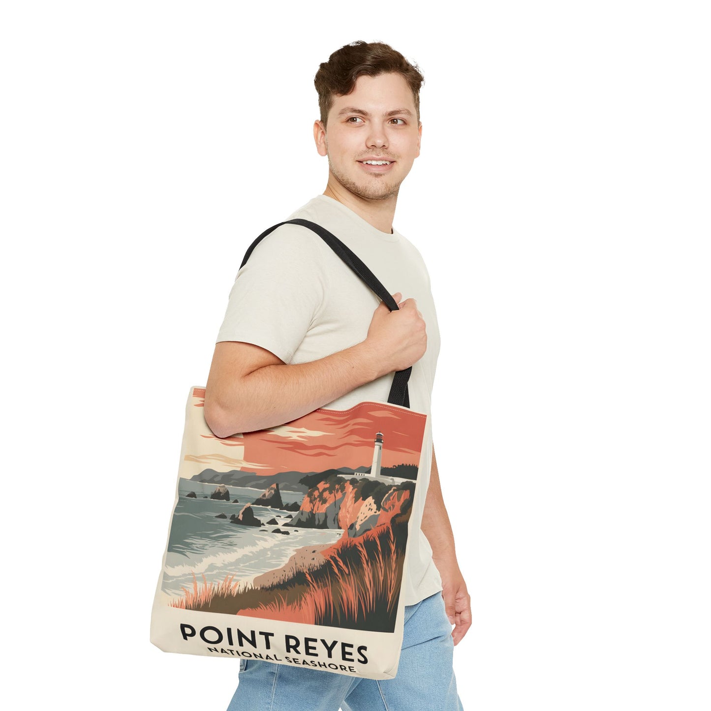 Point Reyes Tote Bag All Over Print Coastal Lighthouse National Park Style