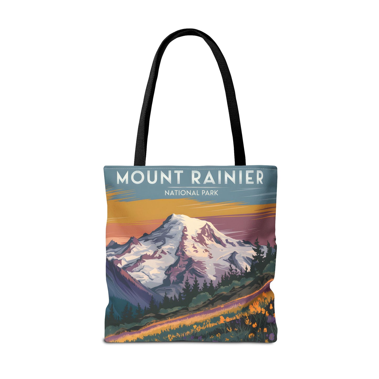 Mount Rainier National Park Tote Bag All Over Print Flower Art Design Apparel