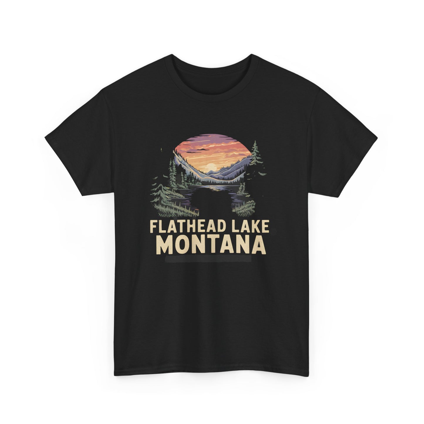 Flathead Lake Montana T-Shirt Vintage Nature Sunset Graphic Tee - T Shirt