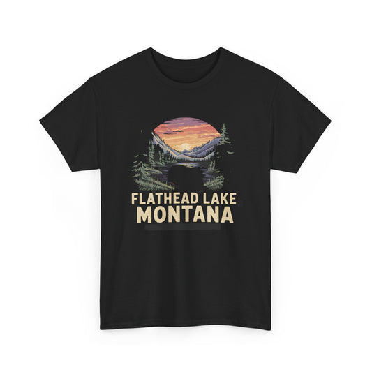 Flathead Lake Montana T-Shirt Vintage Nature Sunset Graphic Tee - T Shirt