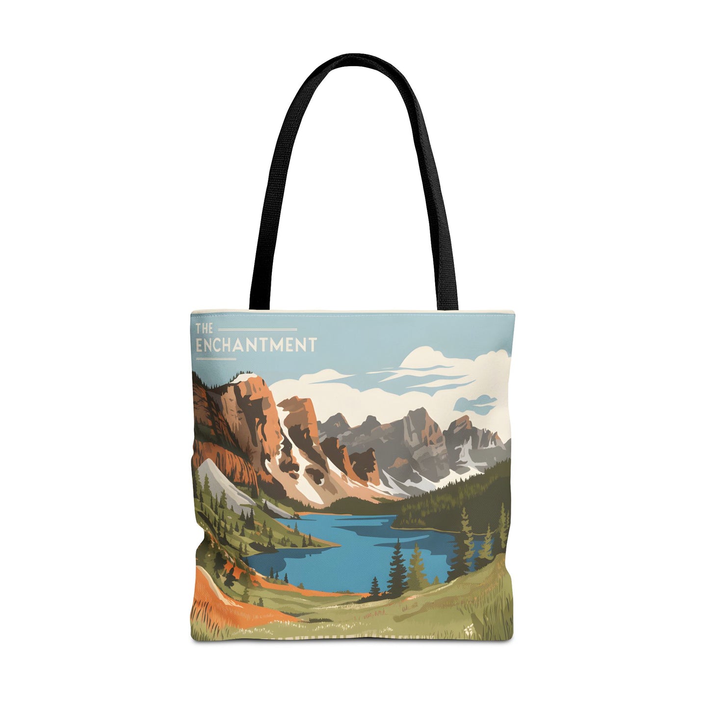 Enchantments All Over Print Tote Bag Mountain Lake Design Eco Friendly Gift