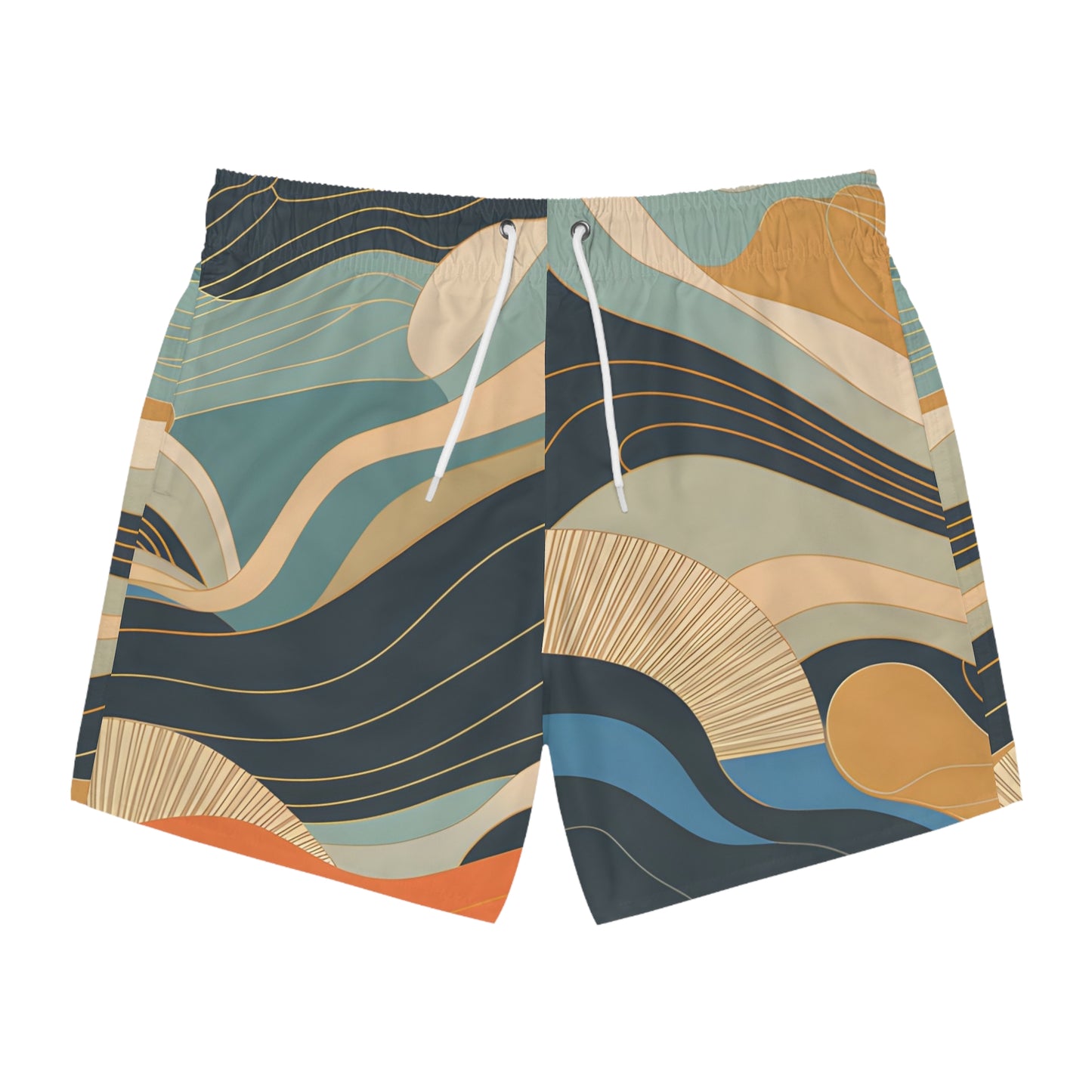 Men's Retro Waves Swim Trunks Summer Beachwear Board Shorts Surf Quick Dry