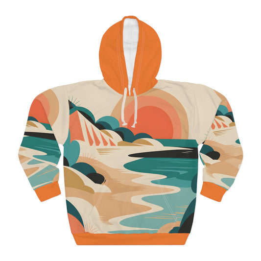 Solar Sunset All-Over Print Pullover Hoodie for Outdoor Adventures and Travel
