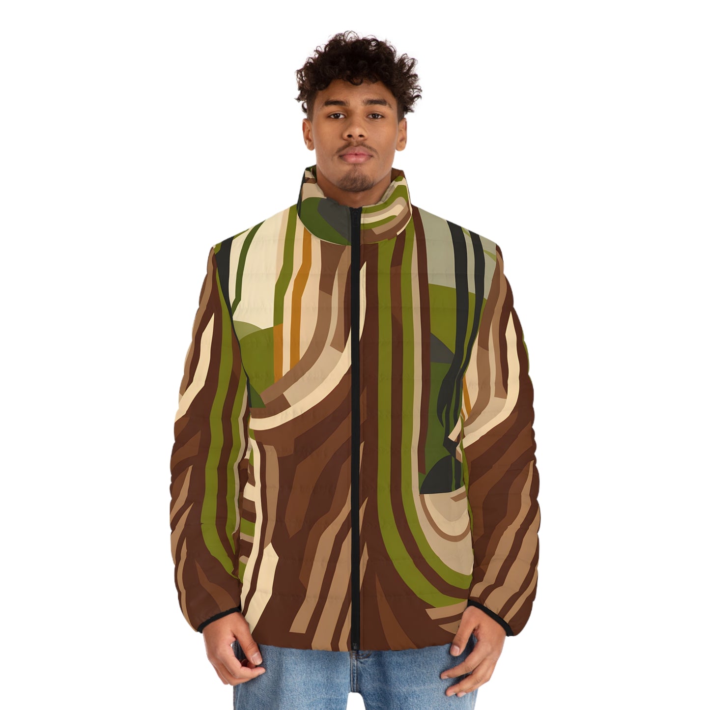 Abstract Timber Puffer Jacket Outdoor Apparel Trendy Winter Outerwear Warm