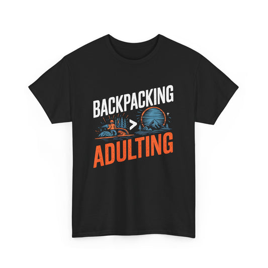Backpacking Adulting T-Shirt Hiking Adventure Graphic Short Sleeve Casual Tee