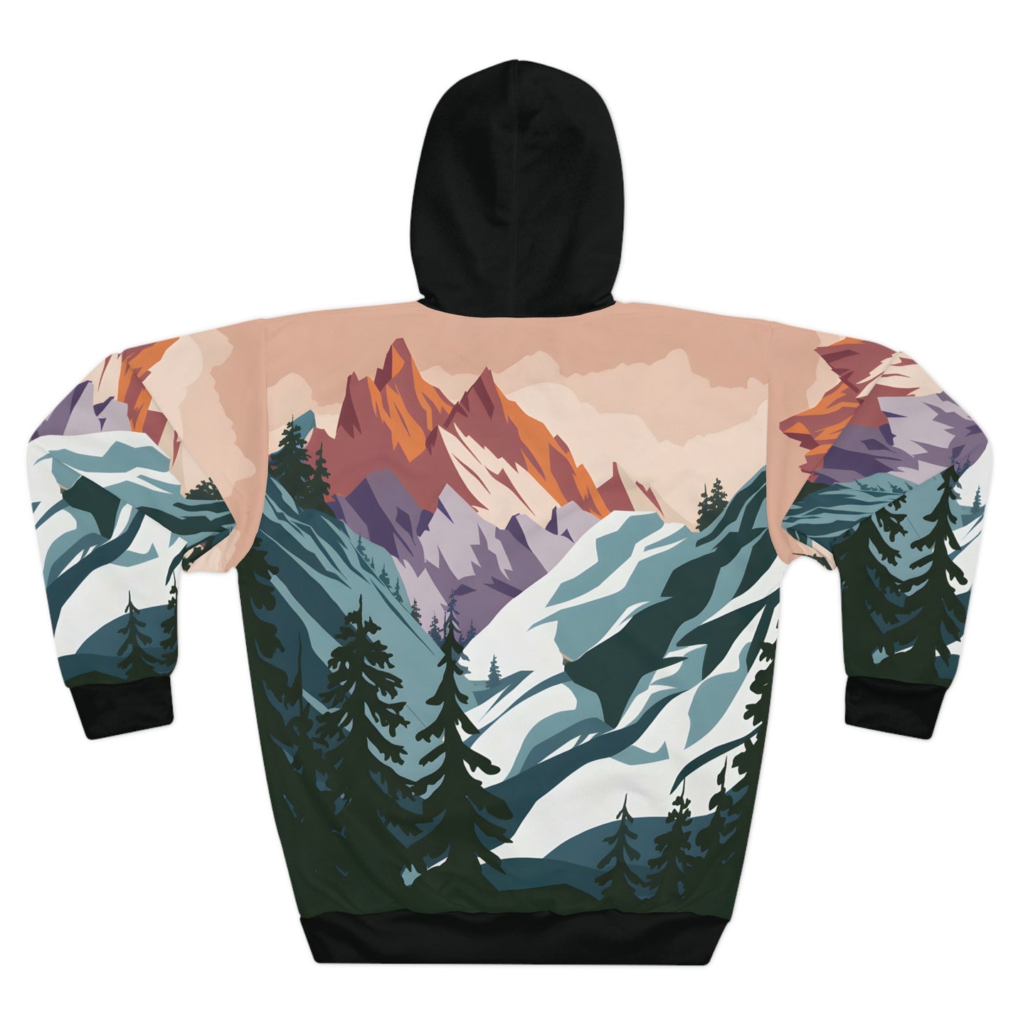Snow Peaks All Over Print Hoodie Scenic Mountain Outdoor Adventure Apparel