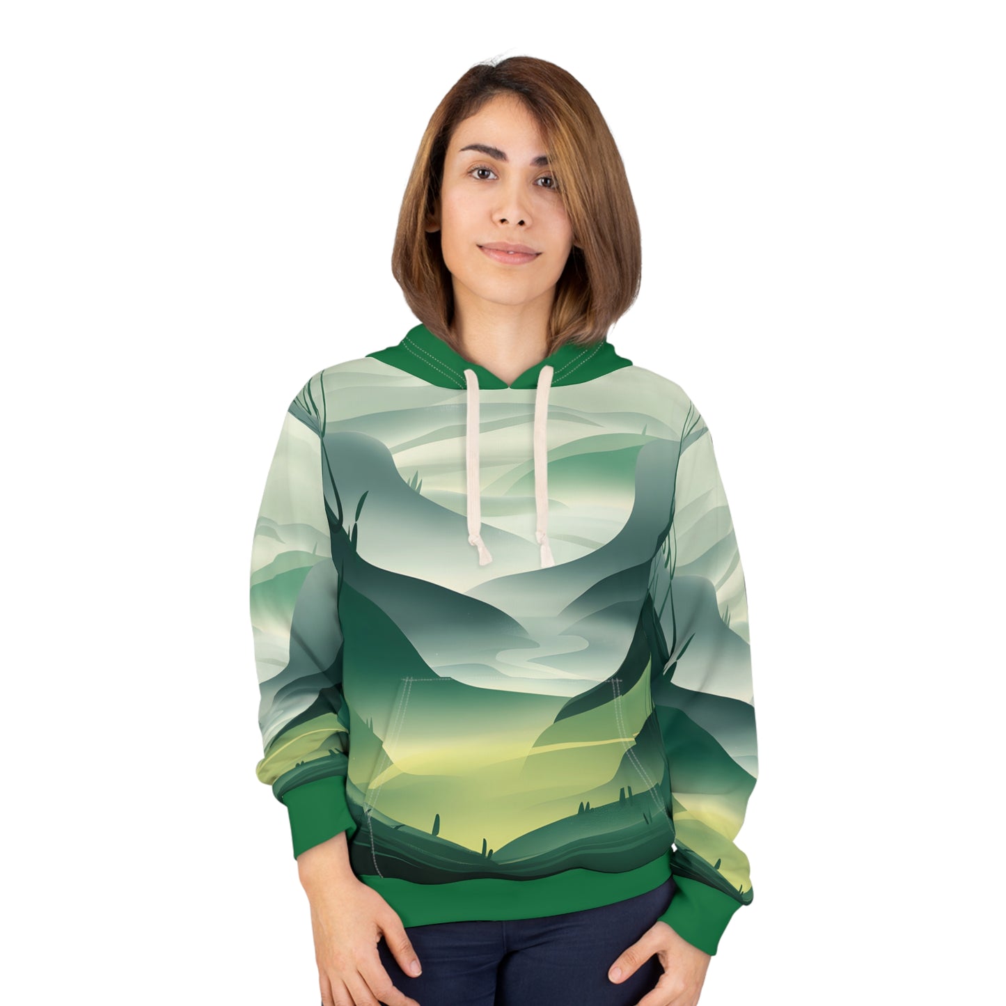 Misty Echoes Hoodie All Over Print Nature Landscape Pullover Forest Hiking