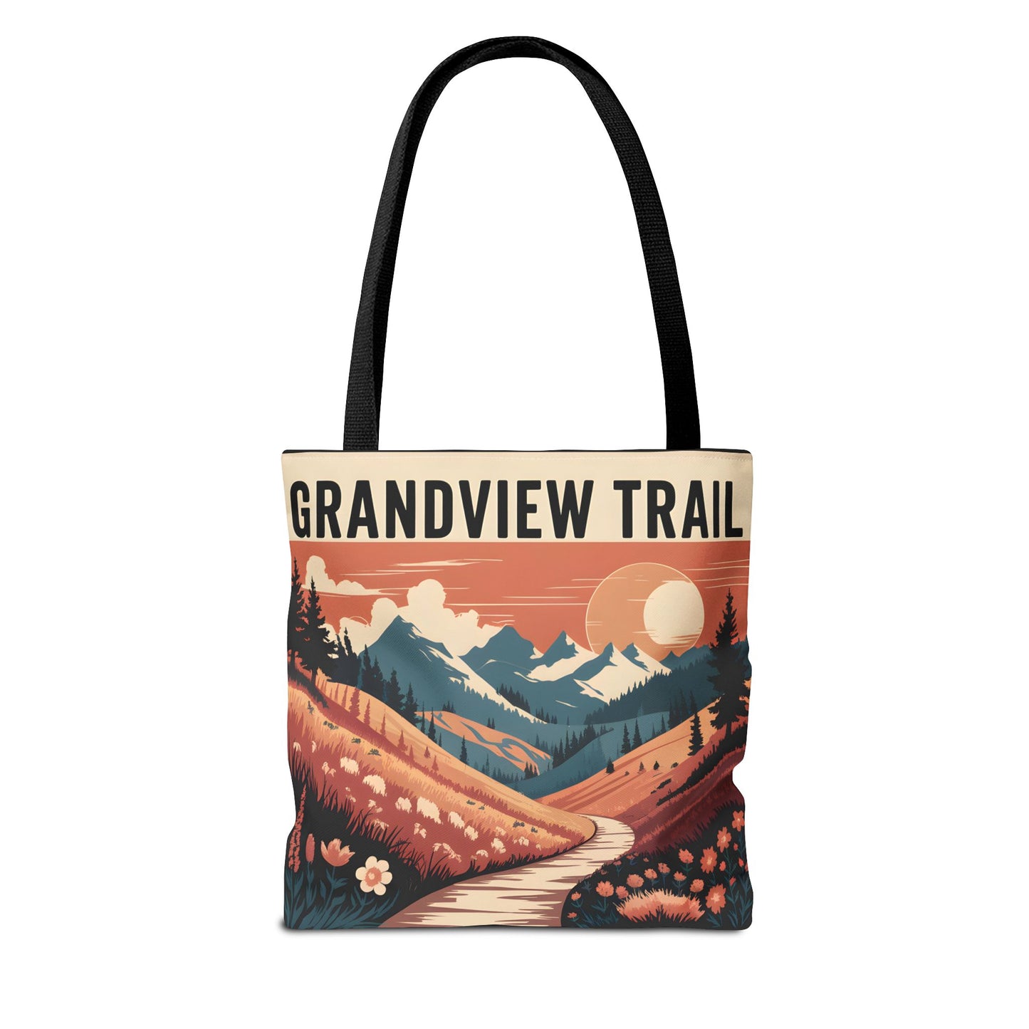 Grandview Trail All Over Print Tote Bag Outdoor Nature Hiking Floral Art Design