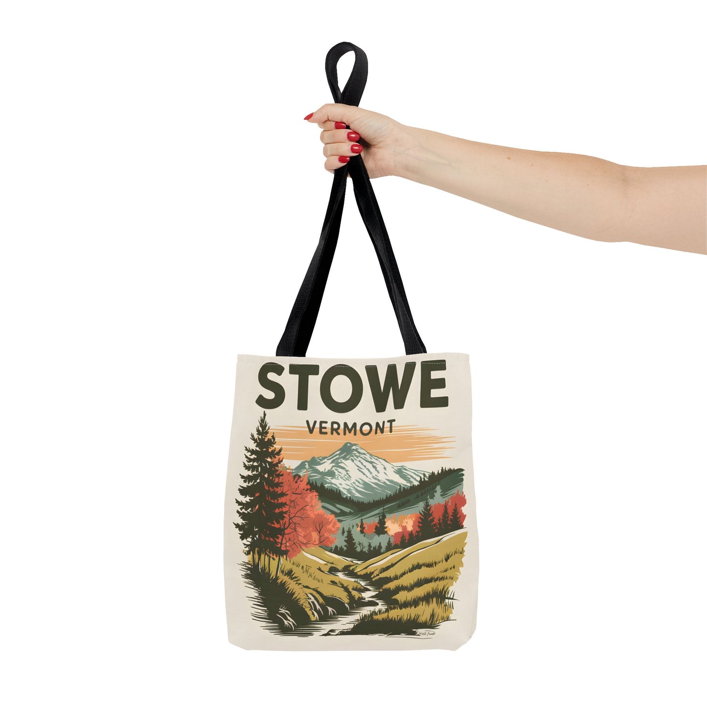 Stowe Vermont All Over Print Tote Bag Scenic Mountain Landscape Design