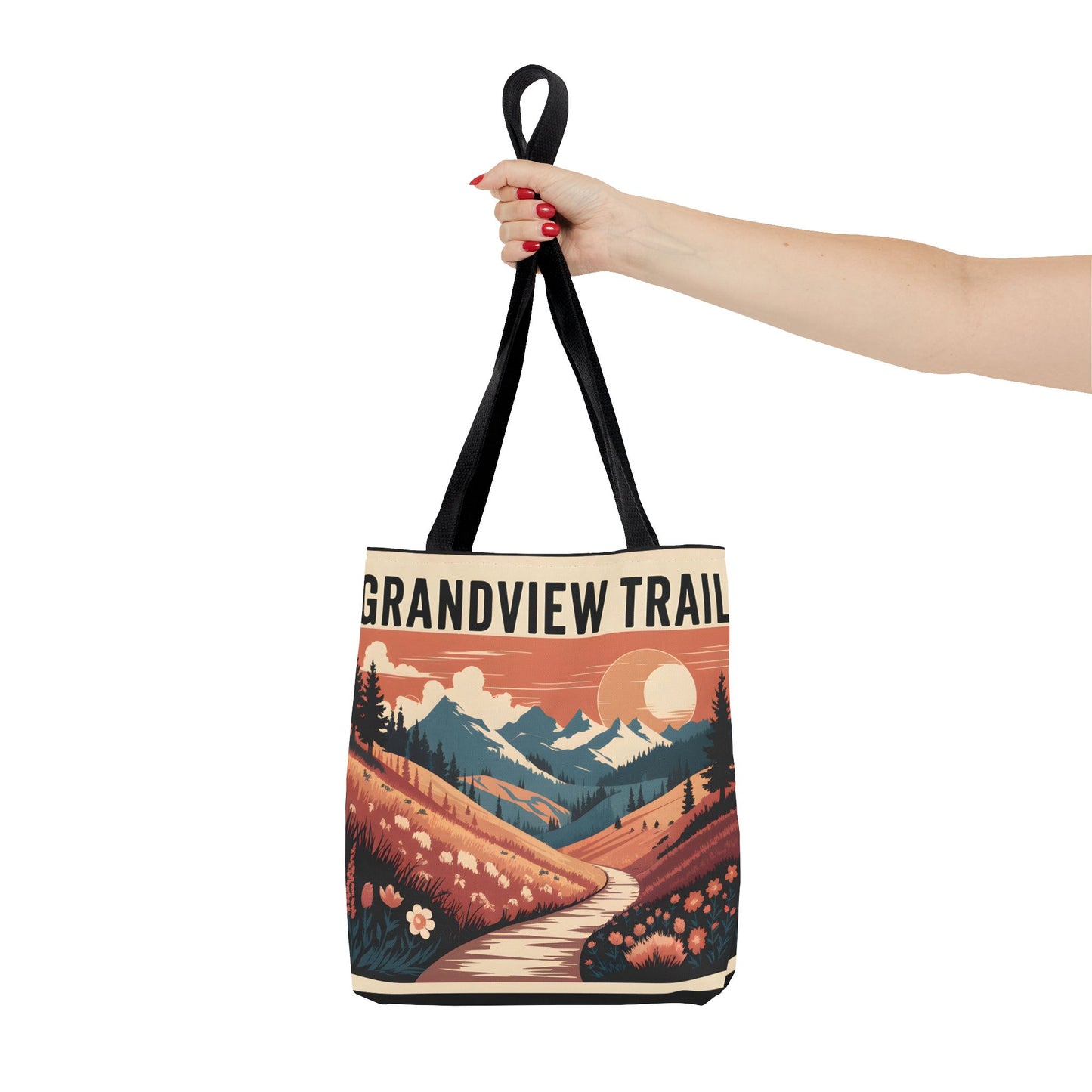 Grandview Trail All Over Print Tote Bag Outdoor Nature Hiking Floral Art Design