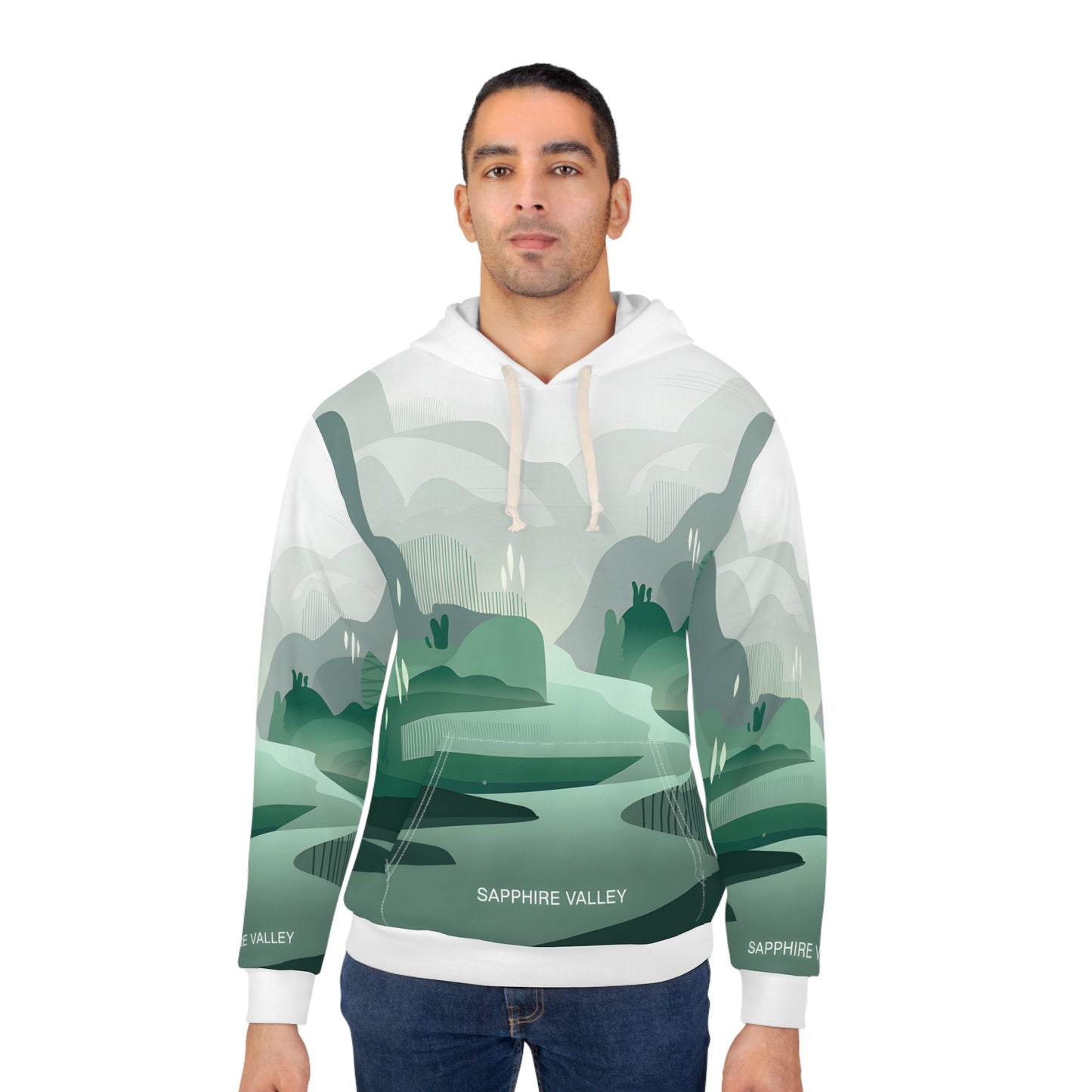 Sapphire Valley All-Over Print Hoodie Outdoor Adventure Apparel Travel Gear