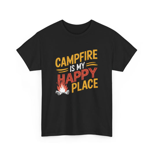 Campfire Is My Happy Place Camping T-Shirt Fun Outdoors Graphic Unisex Wear