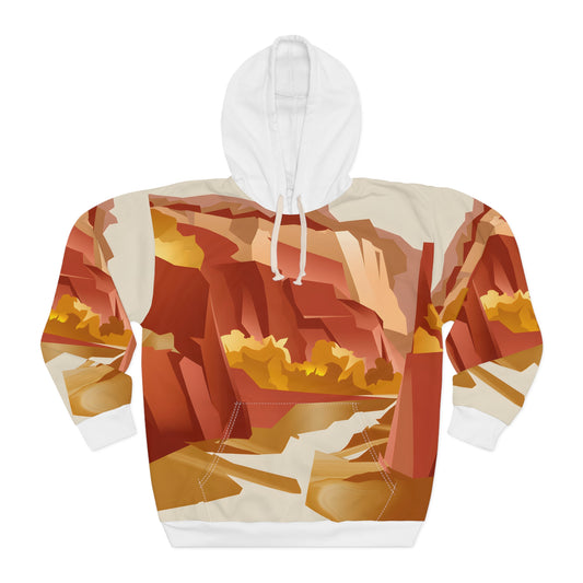 Crimson Cliffs All-Over Print Hoodie Outdoor Travel Apparel Unisex