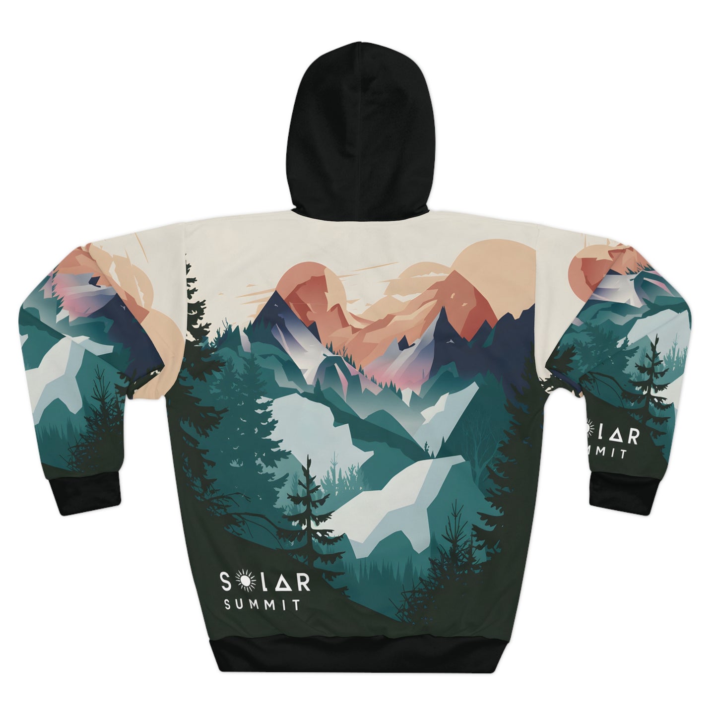 Solar Summit Hoodie All Over Print Mountain Graphic Nature Hiking Travel Unisex