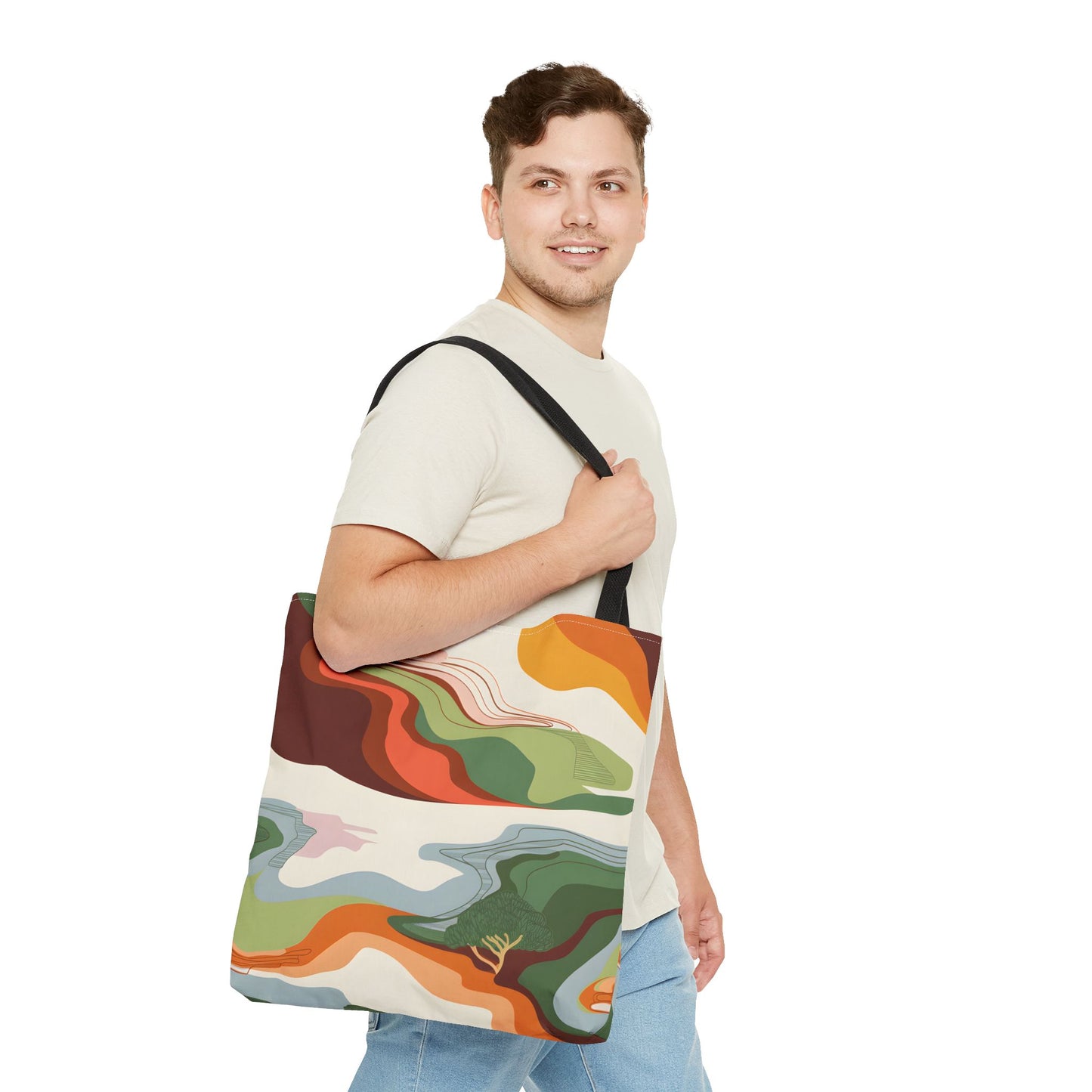 Abstract Wave Tote Bag Modern Eco Shoulder Bag Reusable Stylish Art Print Purse