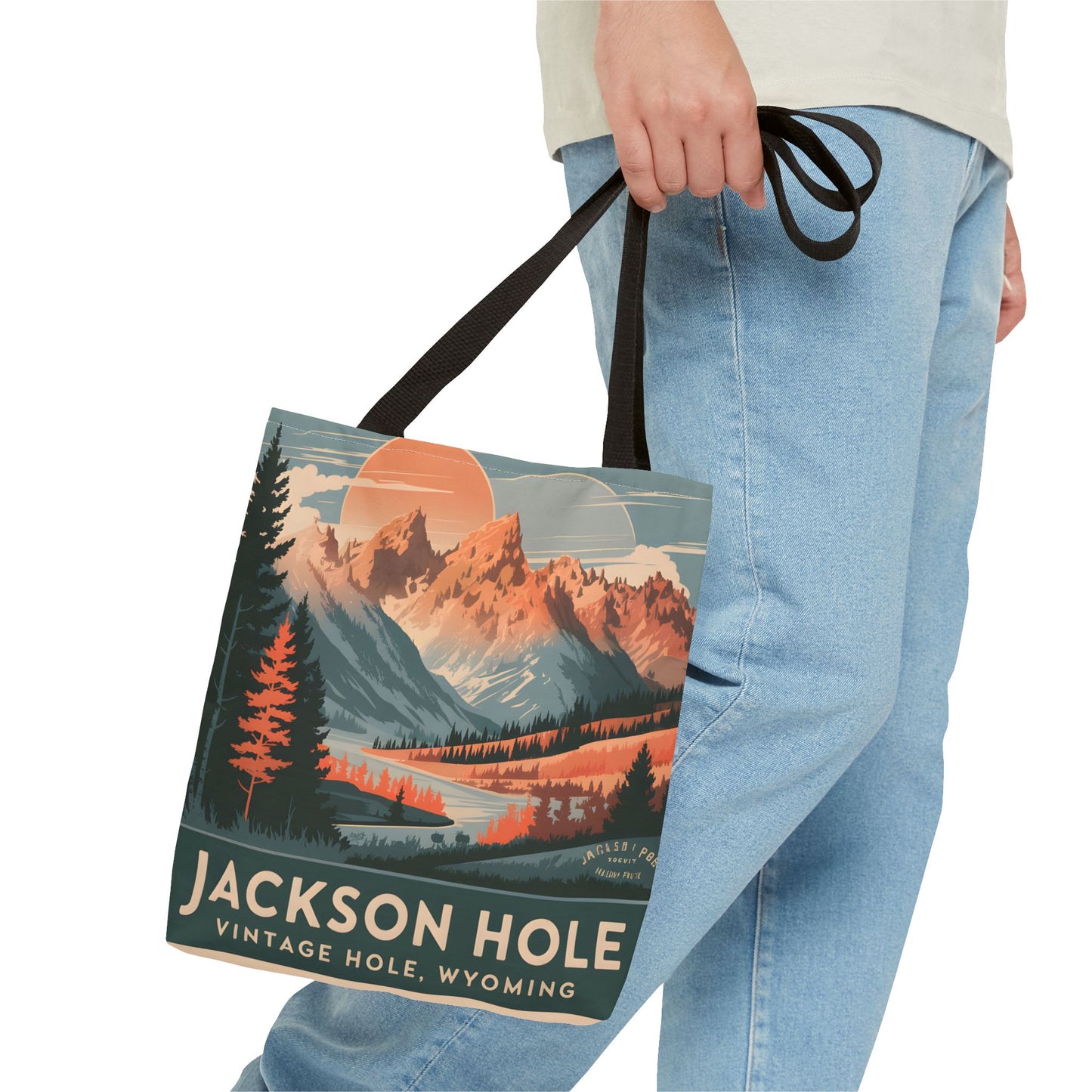 Jackson Hole Vintage Mountains Tote Bag Nature Print Gift Wyoming Travel Outdoor
