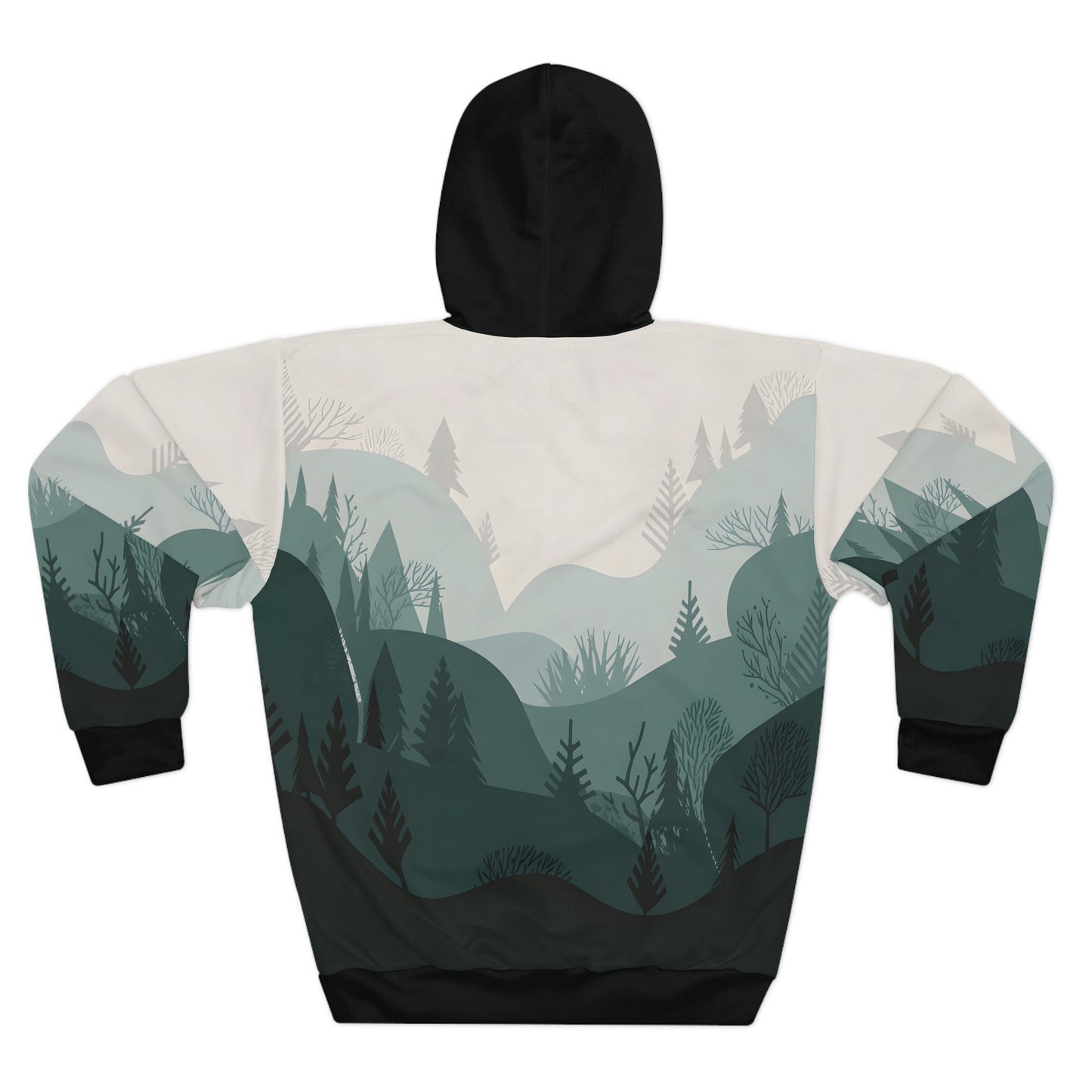 Minimal Forest Hoodie All Over Print Nature Pullover Outdoor Hiking Adventure