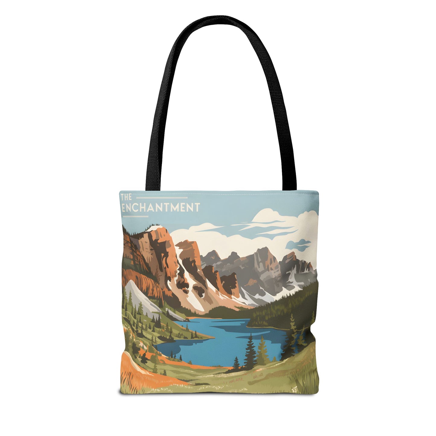 Enchantments All Over Print Tote Bag Mountain Lake Design Eco Friendly Gift