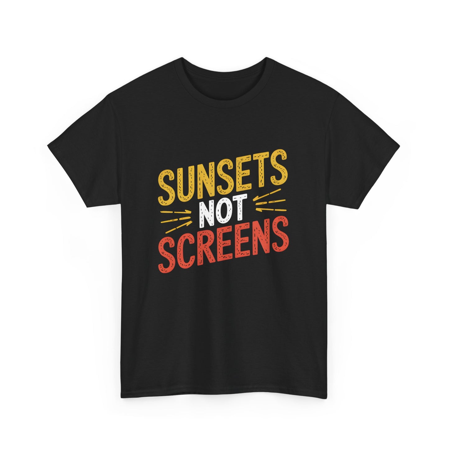 Sunsets Not Screens T-Shirt Eco Friendly Graphic Tee Outdoor Apparel Casual