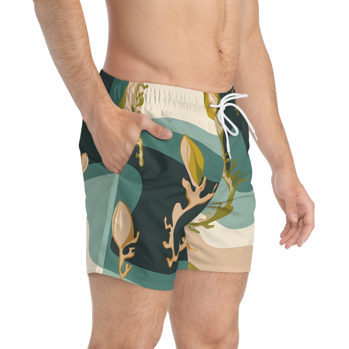 Kelp Line Men’s Swim Trunks Quick Dry Beach Shorts Ocean Print Surf Summer