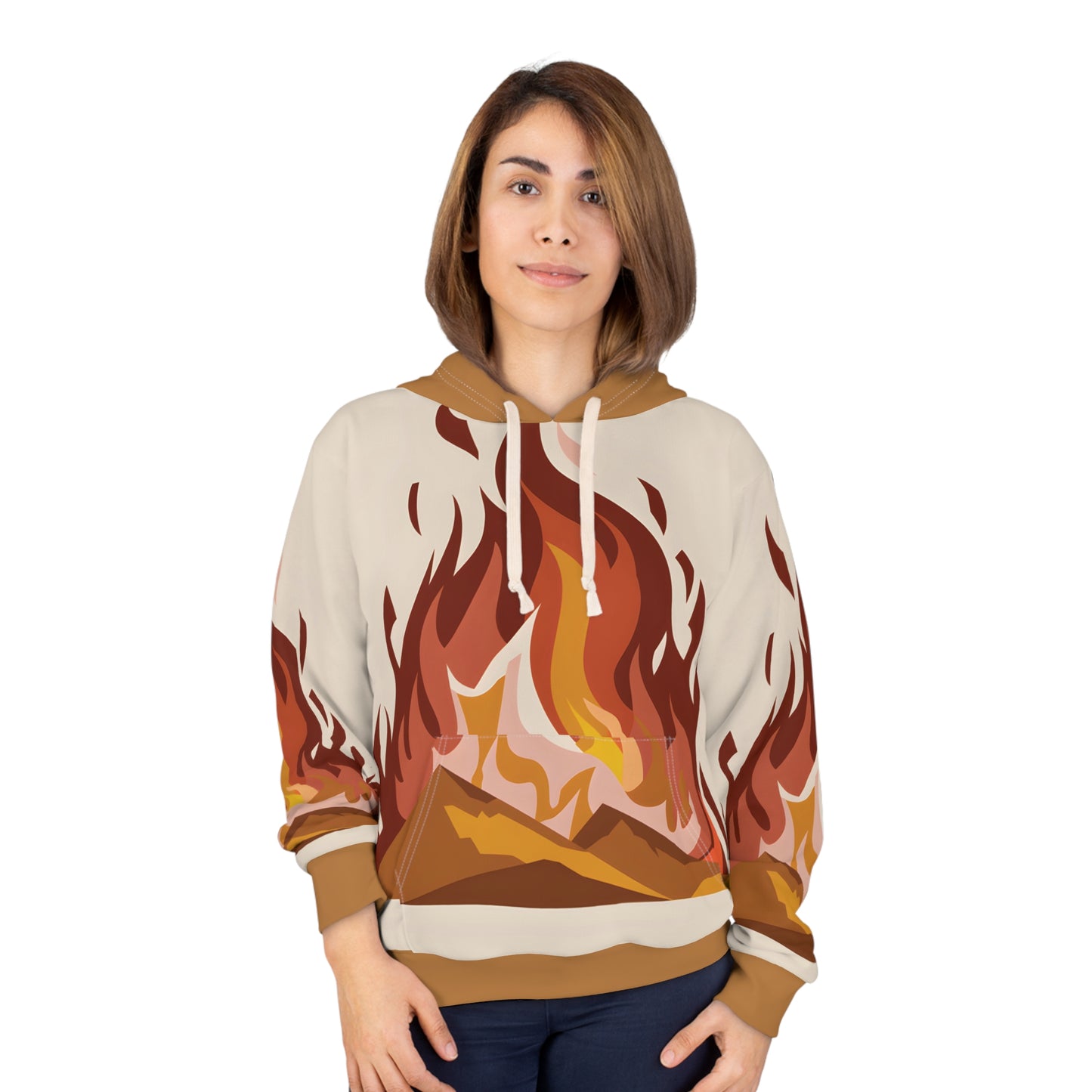 Crimson Embers All-Over Print Hoodie for Outdoor Adventures Travel Casual Wear